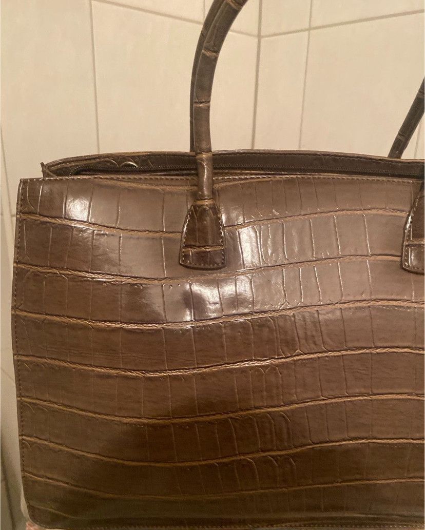 Other Vintage CHEVANI Genuine Leather Tote Bag Brown Croc-Embossed Size ONE SIZE - 6 Thumbnail
