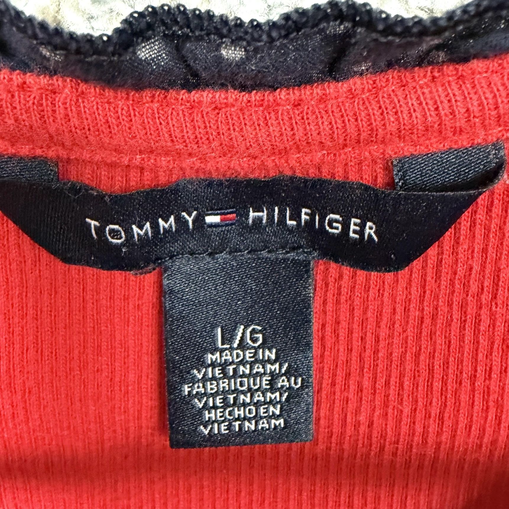 Tommy Hilfiger Tommy Hilfiger Top Womens Large Red Ribbed Lace Trim Henley Long Sleeve Preppy Size L / US 10 / IT 46 - 5 Thumbnail