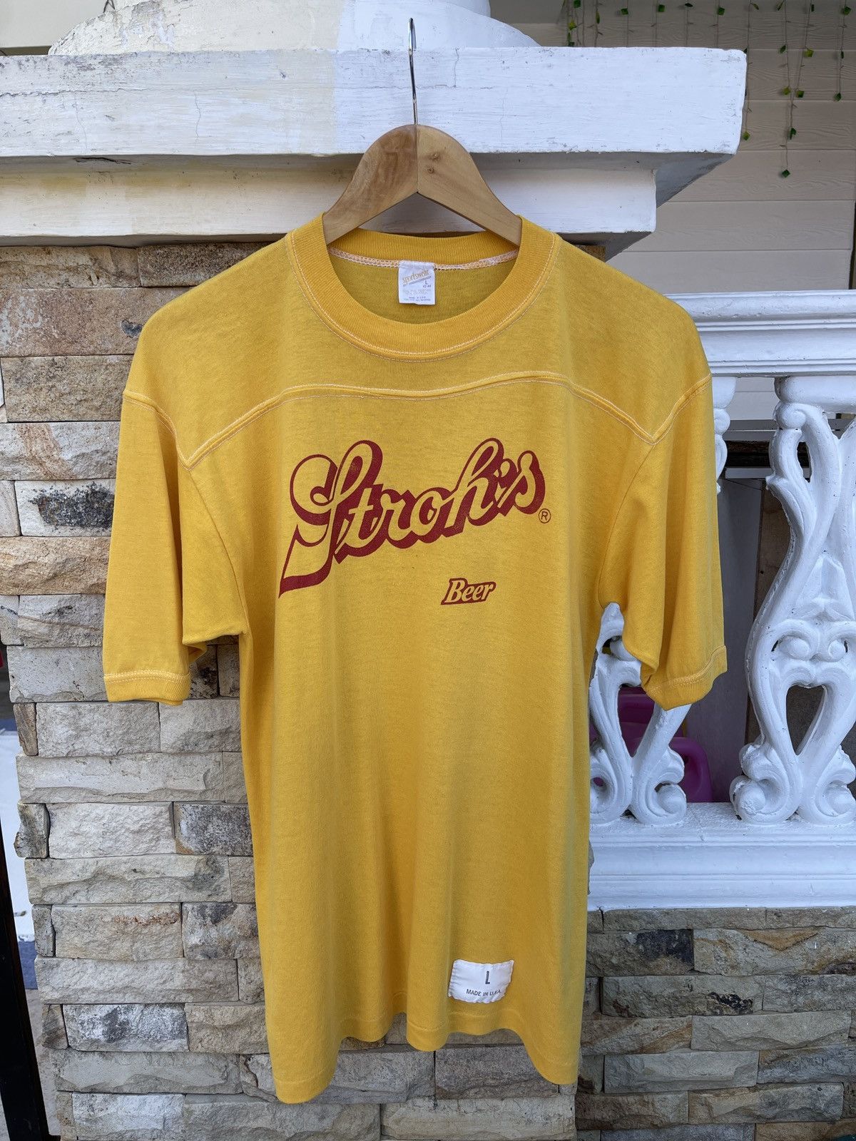 Budweiser × Vintage Last Drop🔥Rare🔥Vintage80s Stroh’s Beer Raglan Ringer T-Shirt Size US L / EU 52-54 / 3 - 2 Thumbnail