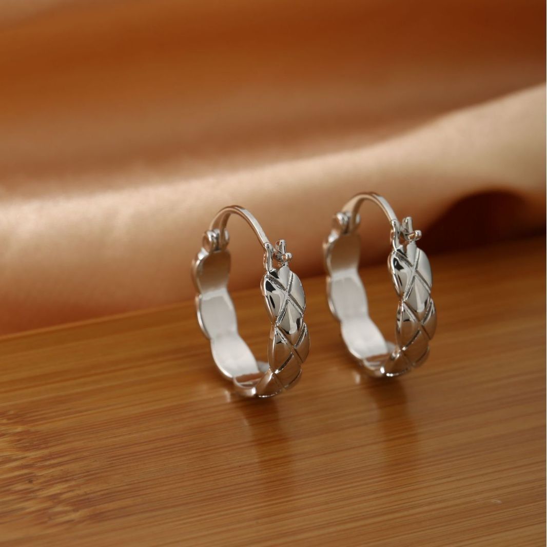 Other Polished Metal Texture Silver Hoop Earrings for Women Size ONE SIZE - 3 Thumbnail