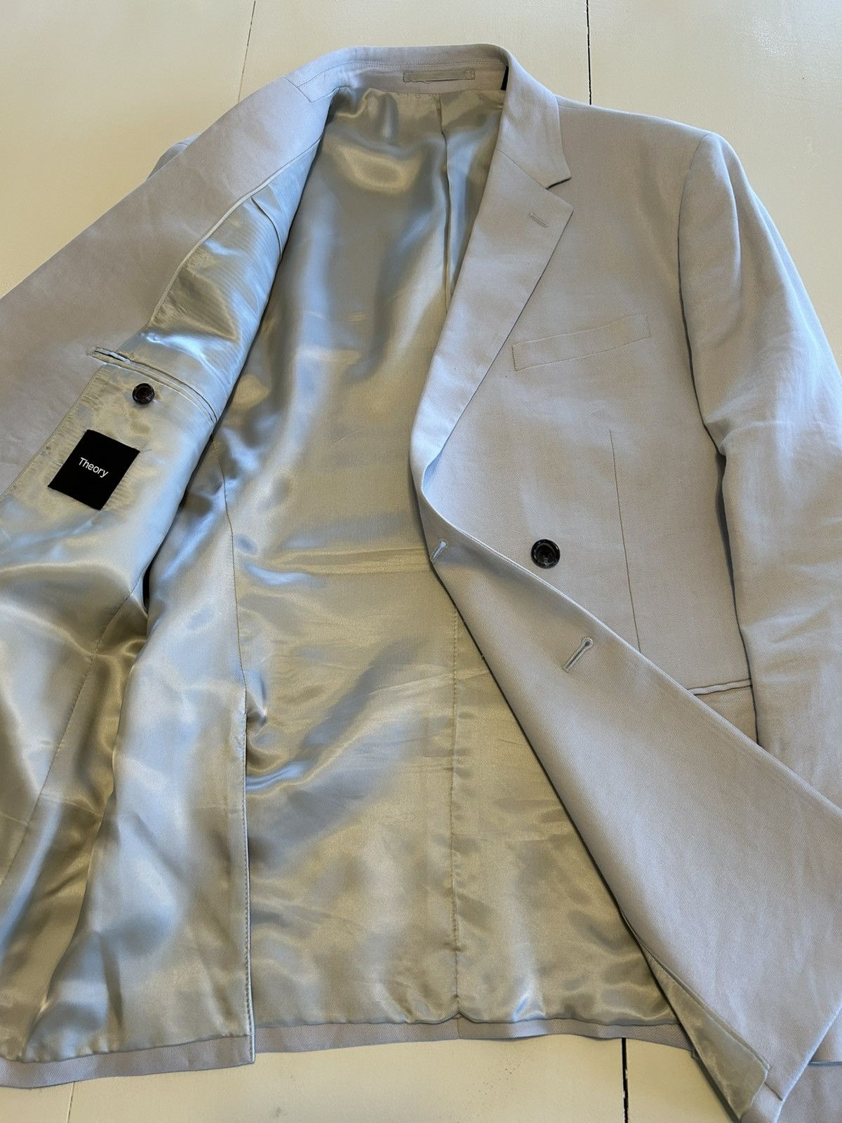 Theory Light grey linen viscose double breasted blazer Size 40R - 3 Thumbnail