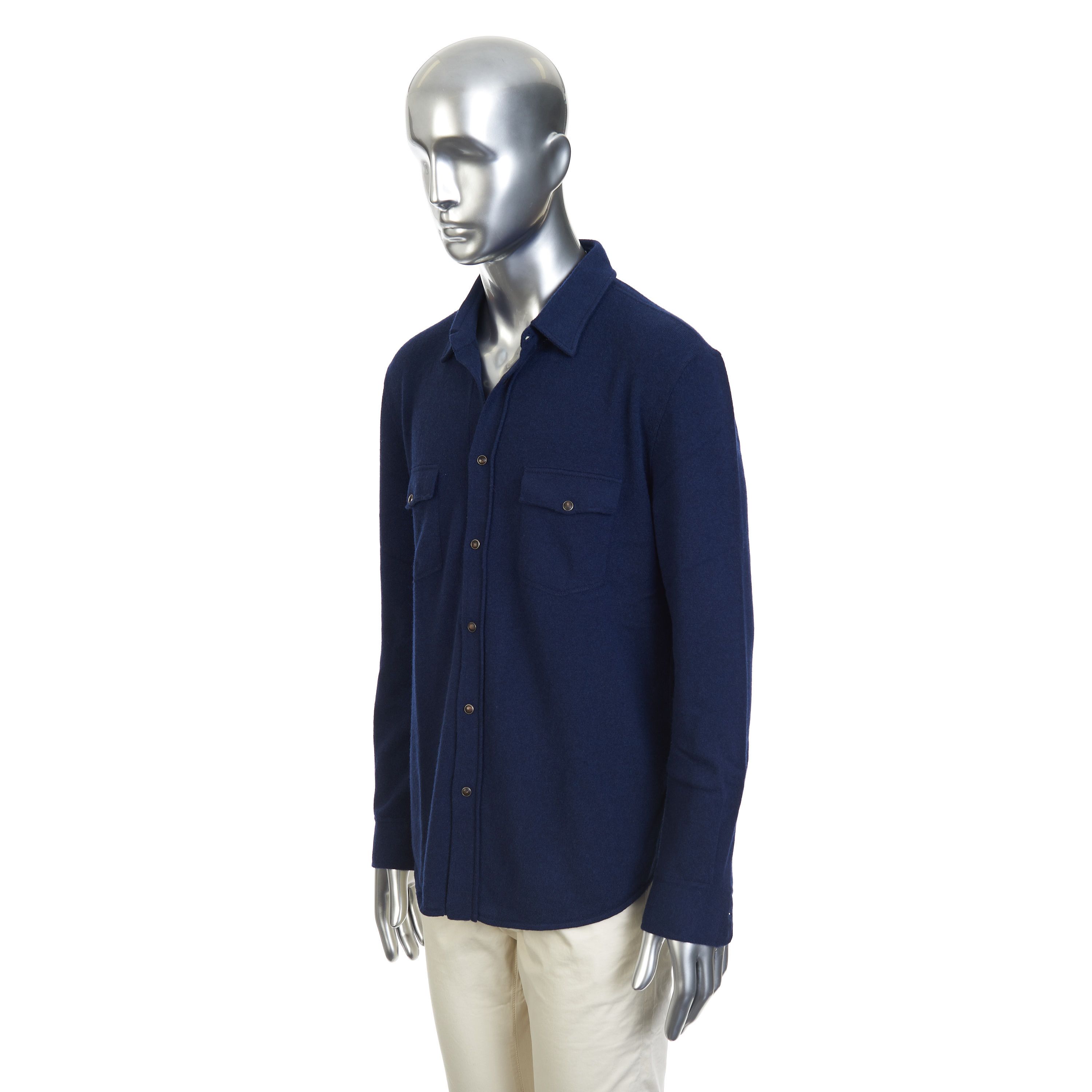 Brunello Cucinelli Overshirt In Marine Blue Cashmere, Wool & Silk Blend Size US XL / EU 56 / 4 - 3 Thumbnail