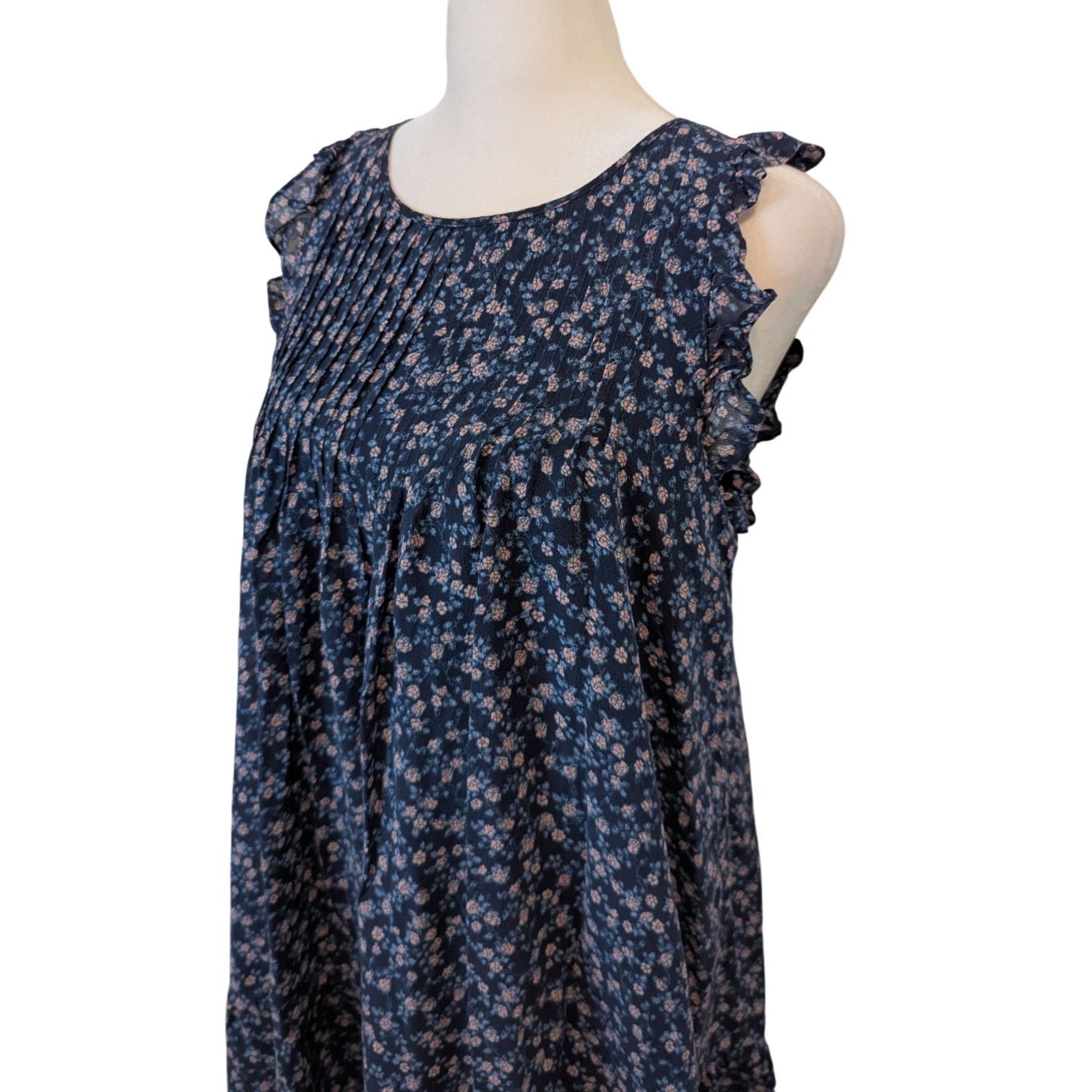 Joie Joie Tahoma Silk Blue Pintuck Floral Babydoll Ruffle Dress Size S / US 4 / IT 40 - 3 Thumbnail