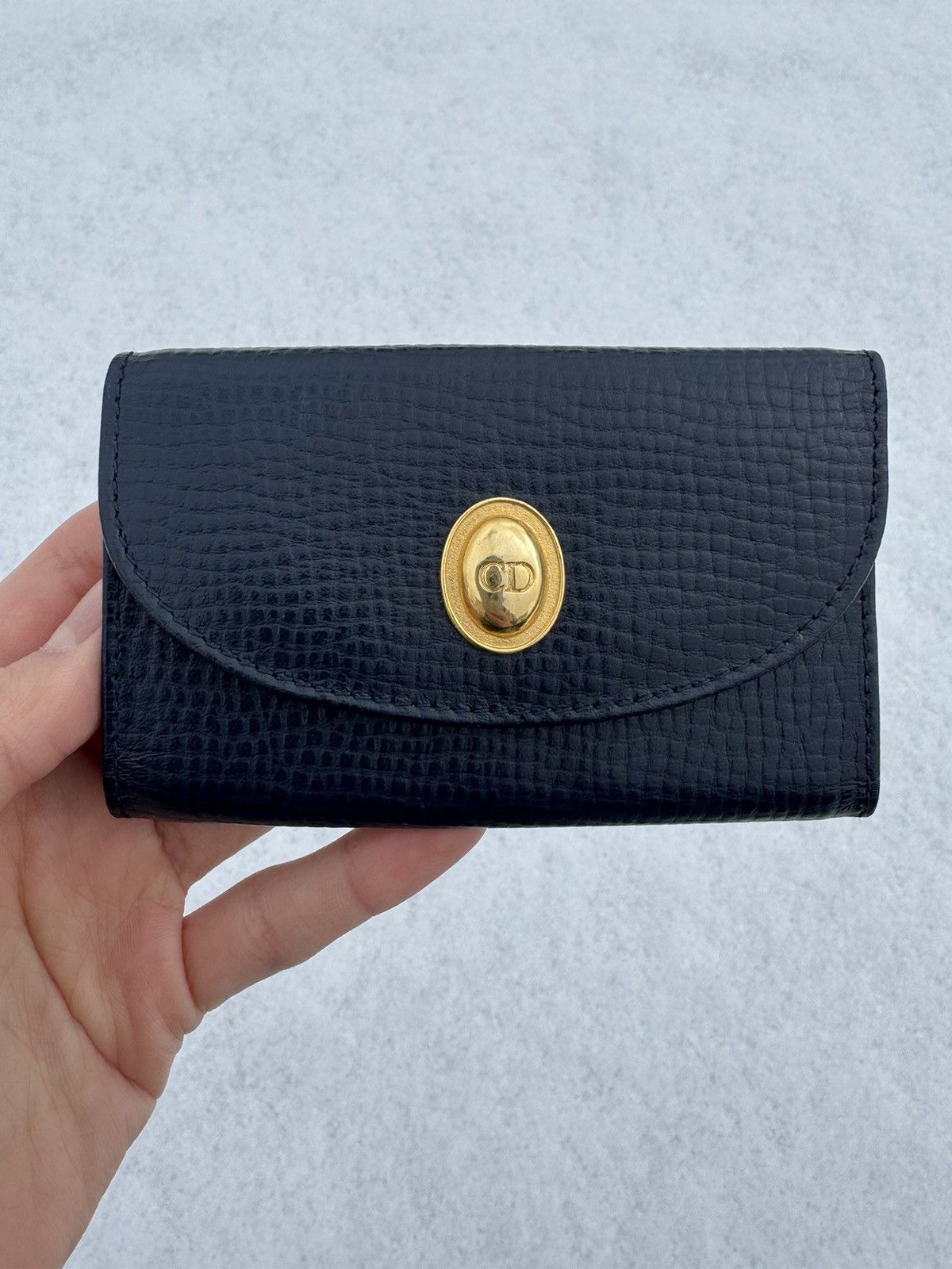 Dior Navy Leather Logo Ring Key Case Card Holder