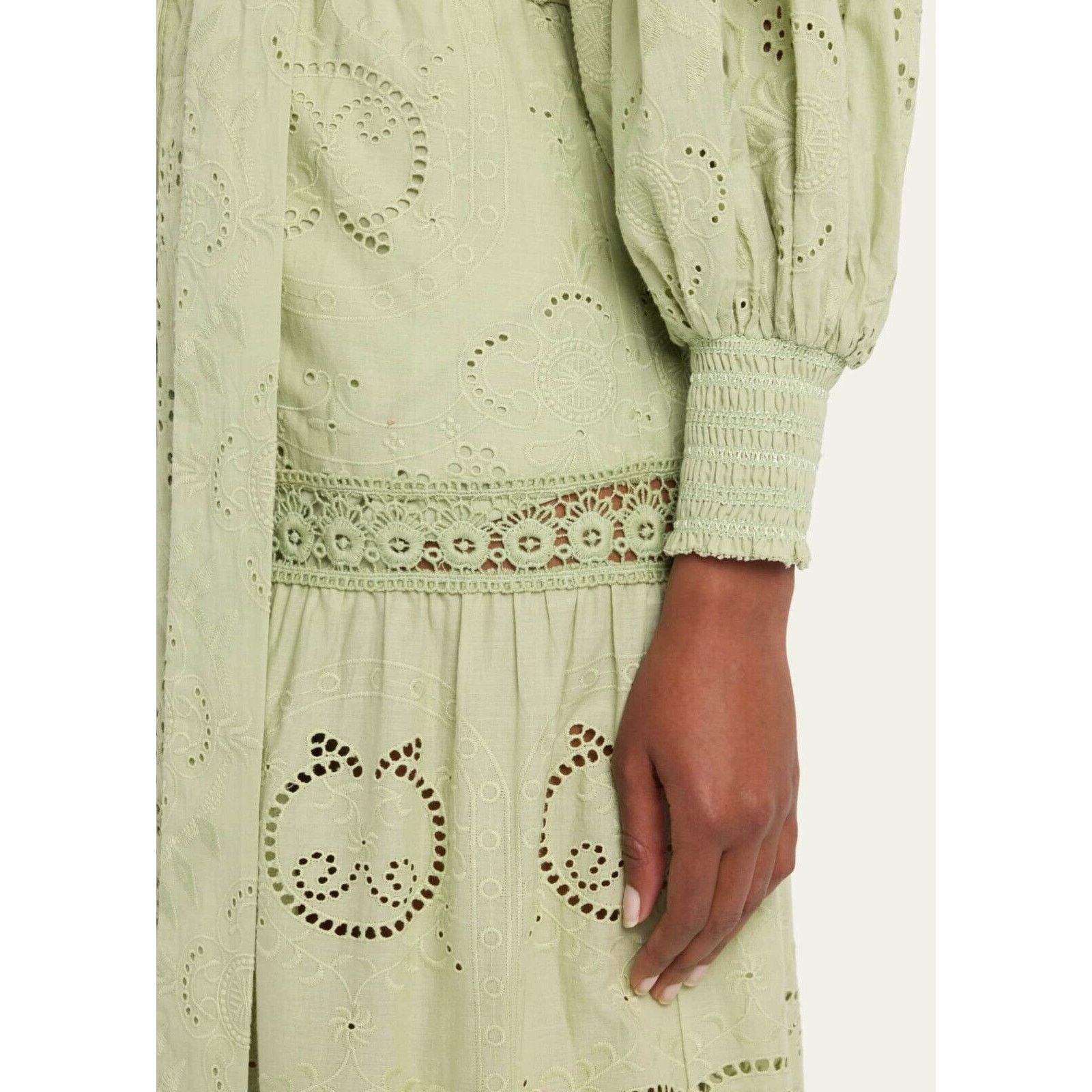 Alice + Olivia ALICE + OLIVIA LILLY EYELET COTTON DRESS BELTED GREEN SZ 2 Size XS / US 0-2 / IT 36-38 - 8 Thumbnail