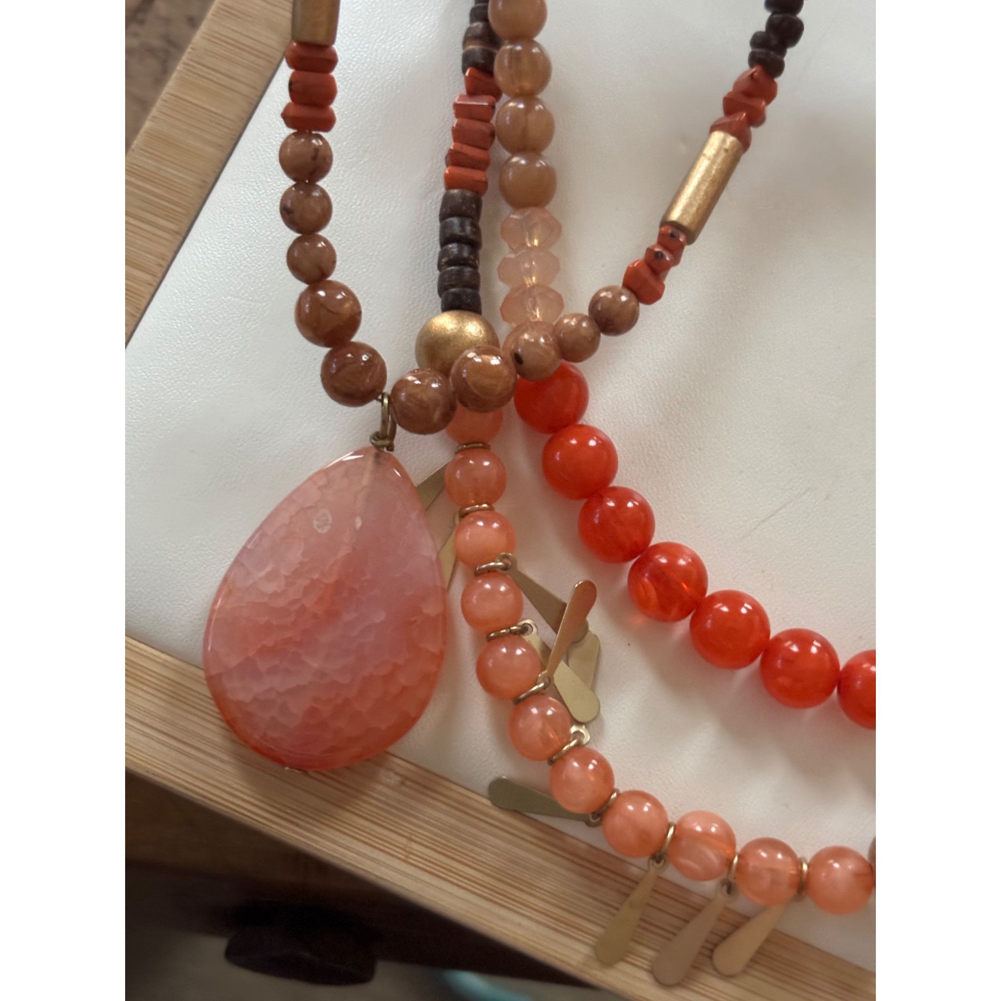 Chicos Chicos Multi-Strand Beaded Necklace With Orange Pendant Size ONE SIZE - 5 Thumbnail