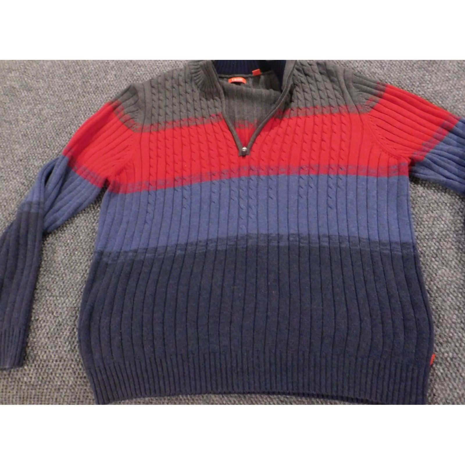 Izod IZOD Sweater Pullover Long Sleeve V-Neck Pullover Regular Size L Blue Knit Cotton Zipper Casual Mens Classic - 1/4 Zip (no N/A) Size US L / EU 52-54 / 3 - 2 Thumbnail