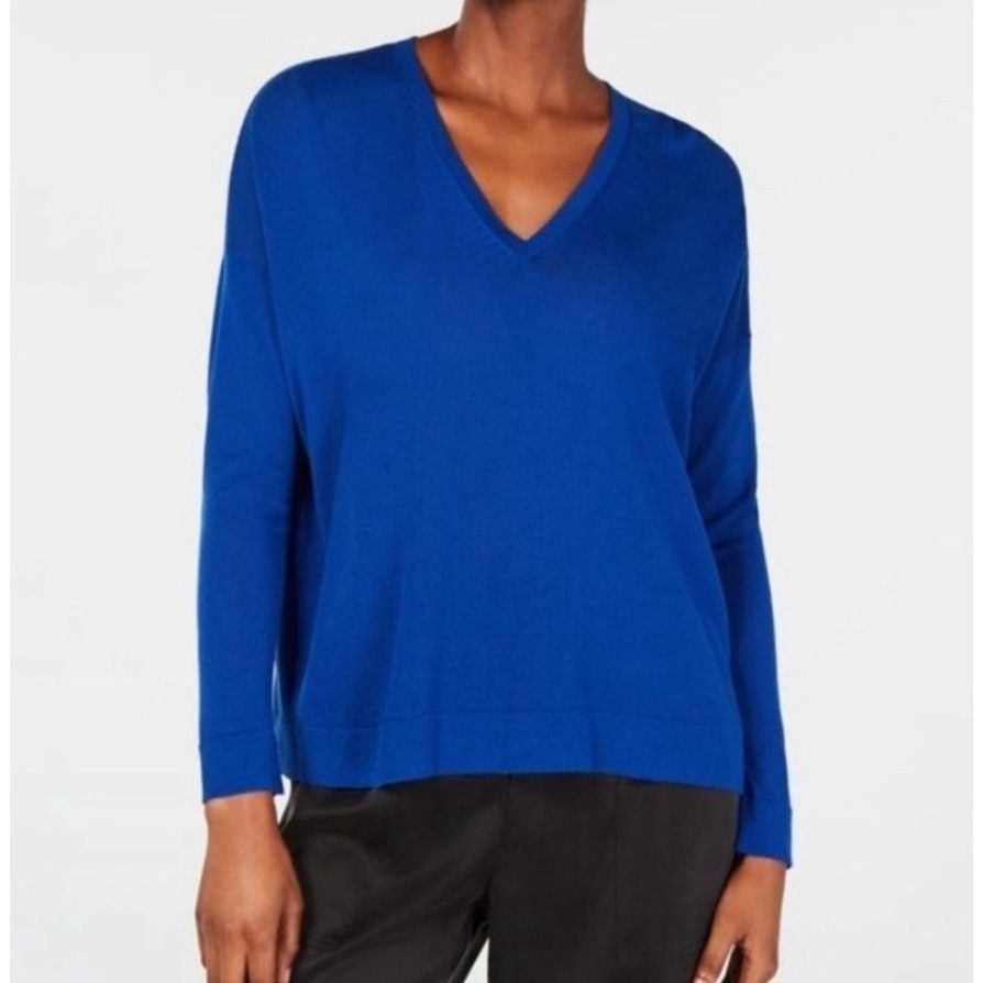 Eileen Fisher Eileen Fisher Blue Tencel V Neck Lightweight Sweater Womens Size M / US 6-8 / IT 42-44 - 1 Thumbnail