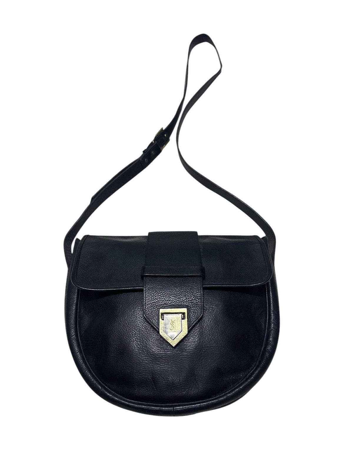 YVES Saint Laurent Vintage YSL Black Leather Crossbody Bag  Gold Hardware, Women's
