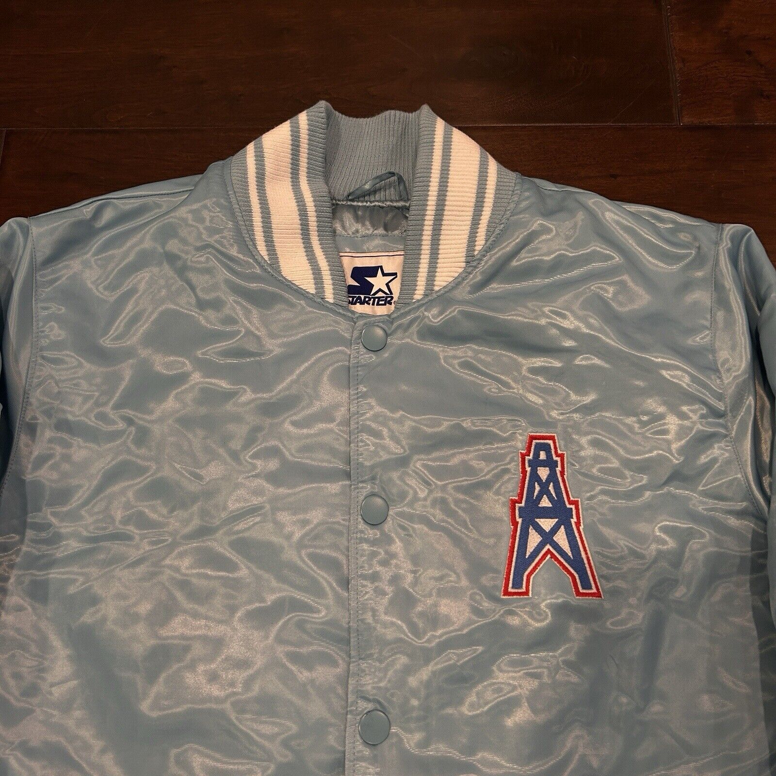 NFL HOUSTON OILERS STARTER SATIN BOMBER NFL PRO LINE SKY BLUE Size US M / EU 48-50 / 2 - 4 Thumbnail