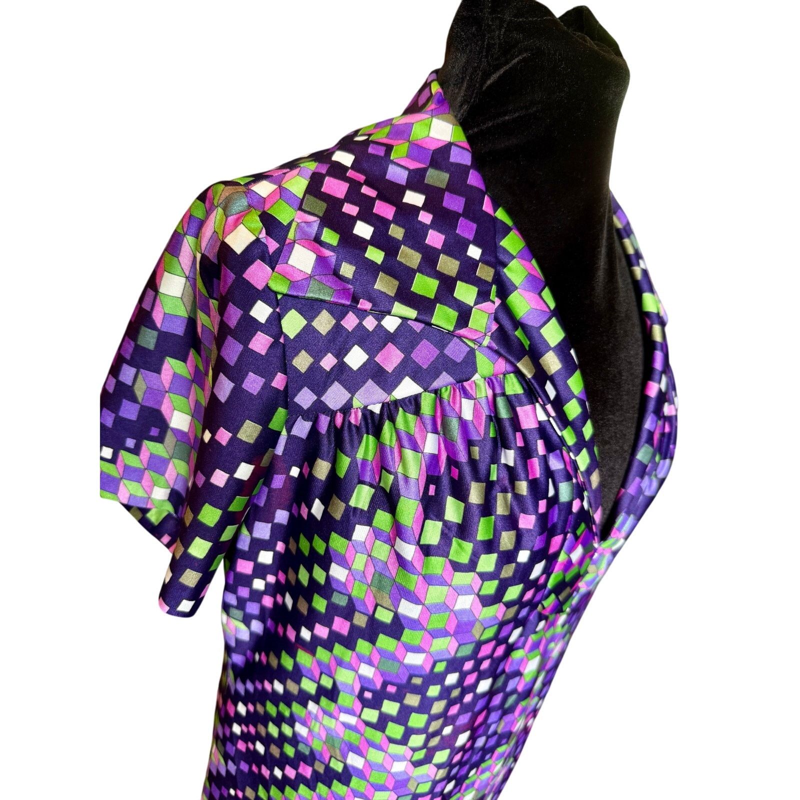 Vintage Vintage 70’s Bright Purple Square Groovy Dress Medium Large Size M / US 6-8 / IT 42-44 - 5 Thumbnail