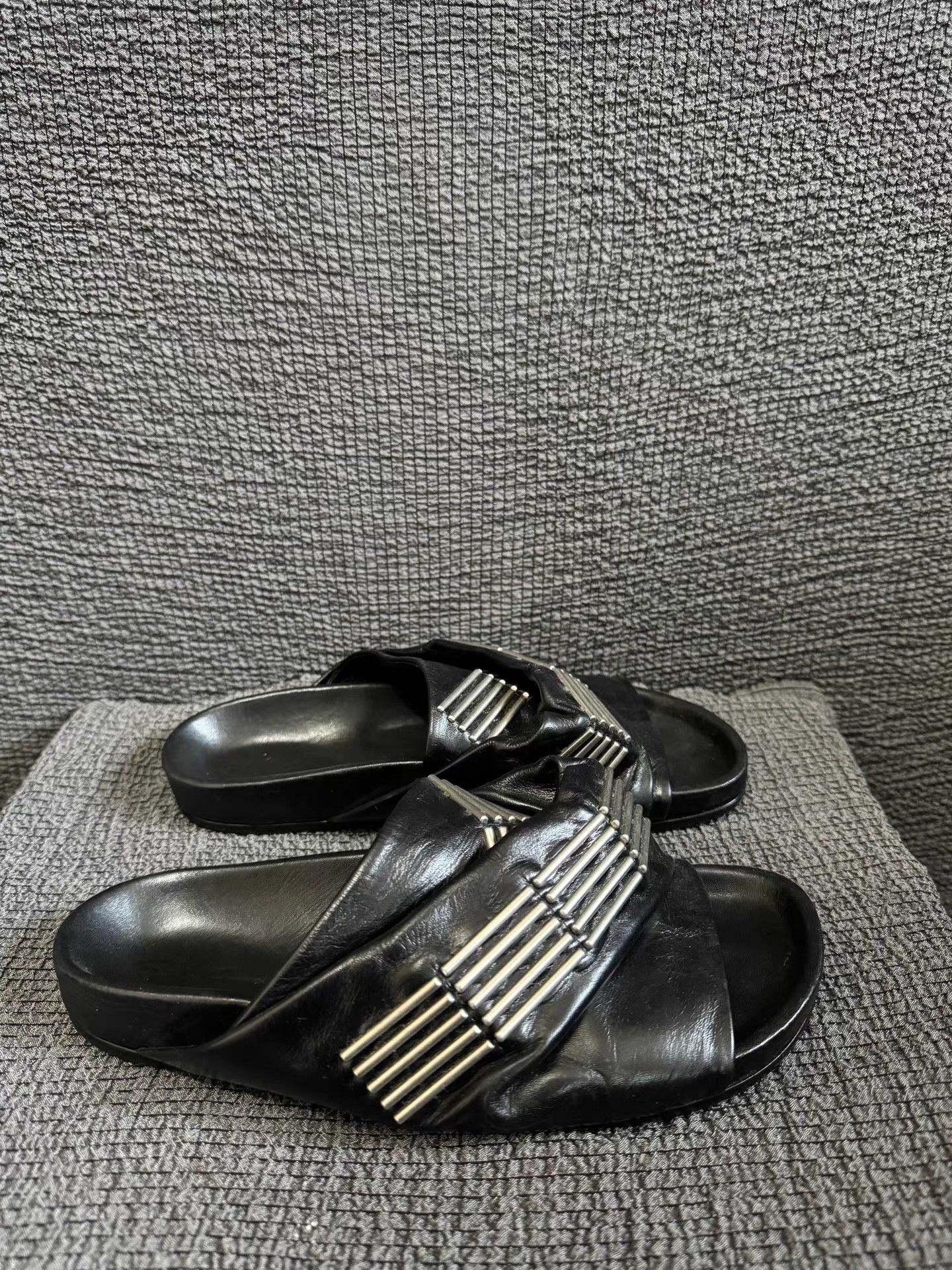 Rick Owens Rick Owens mainline laser-cut metal leather slides Size US 5.5 / EU 38 - 4 Thumbnail