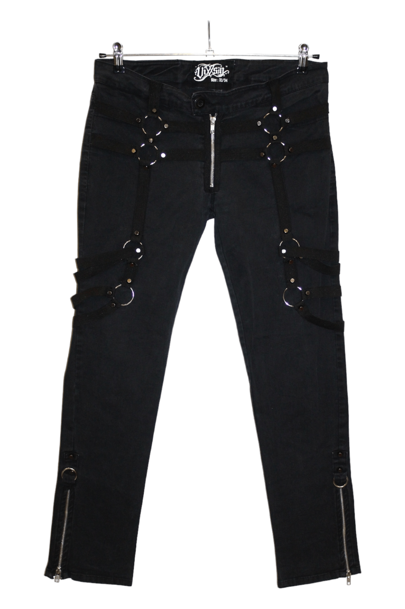 Vixxsin Slim Fit Bondage Zippers Faded Black Stretch Pants