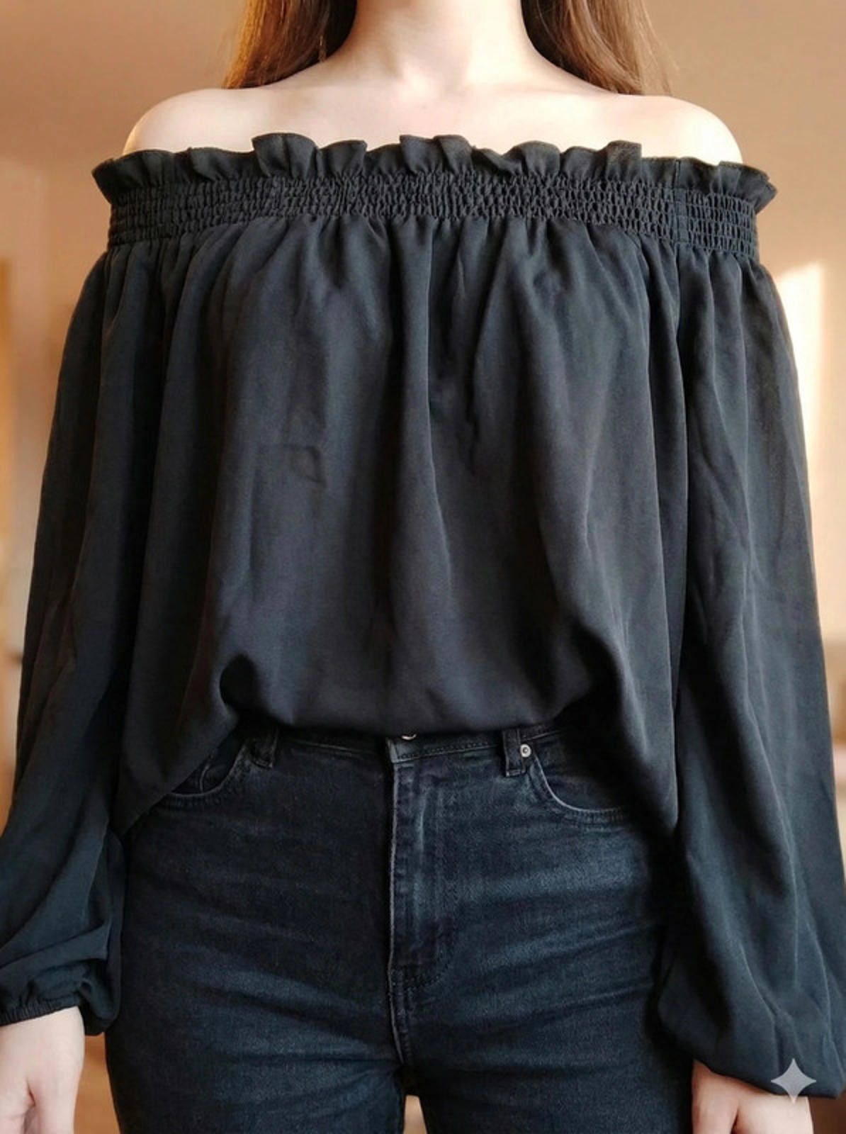 Other Black off the shoulder bardot blouse with tie sleeves Size S / US 4 / IT 40 - 1 Thumbnail