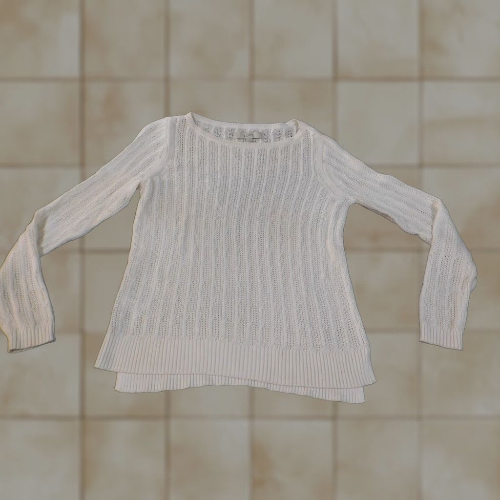 Loft LOFT Sweater Shirt Women Regular Size S White Knit Round Neck Pullover Cotton Rayon Silk Stretch Long Sleeve Casual Modern 90s Size S / US 4 / IT 40 - 1 Thumbnail