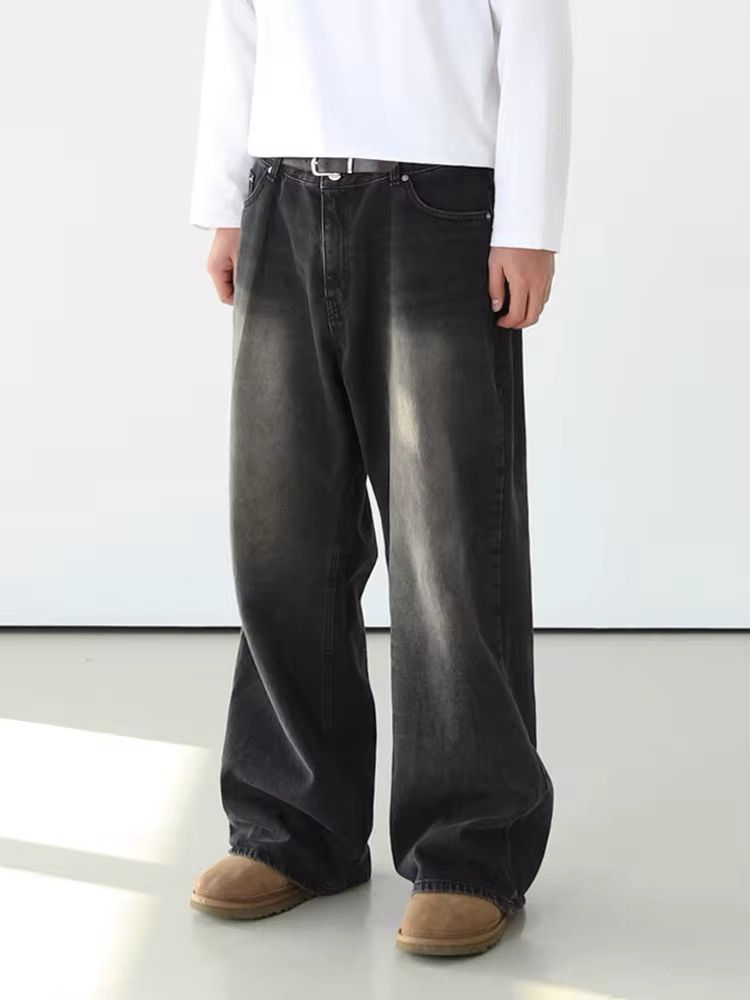 Jean × Streetwear × Vintage Washed Sandy Black Baggy Denim