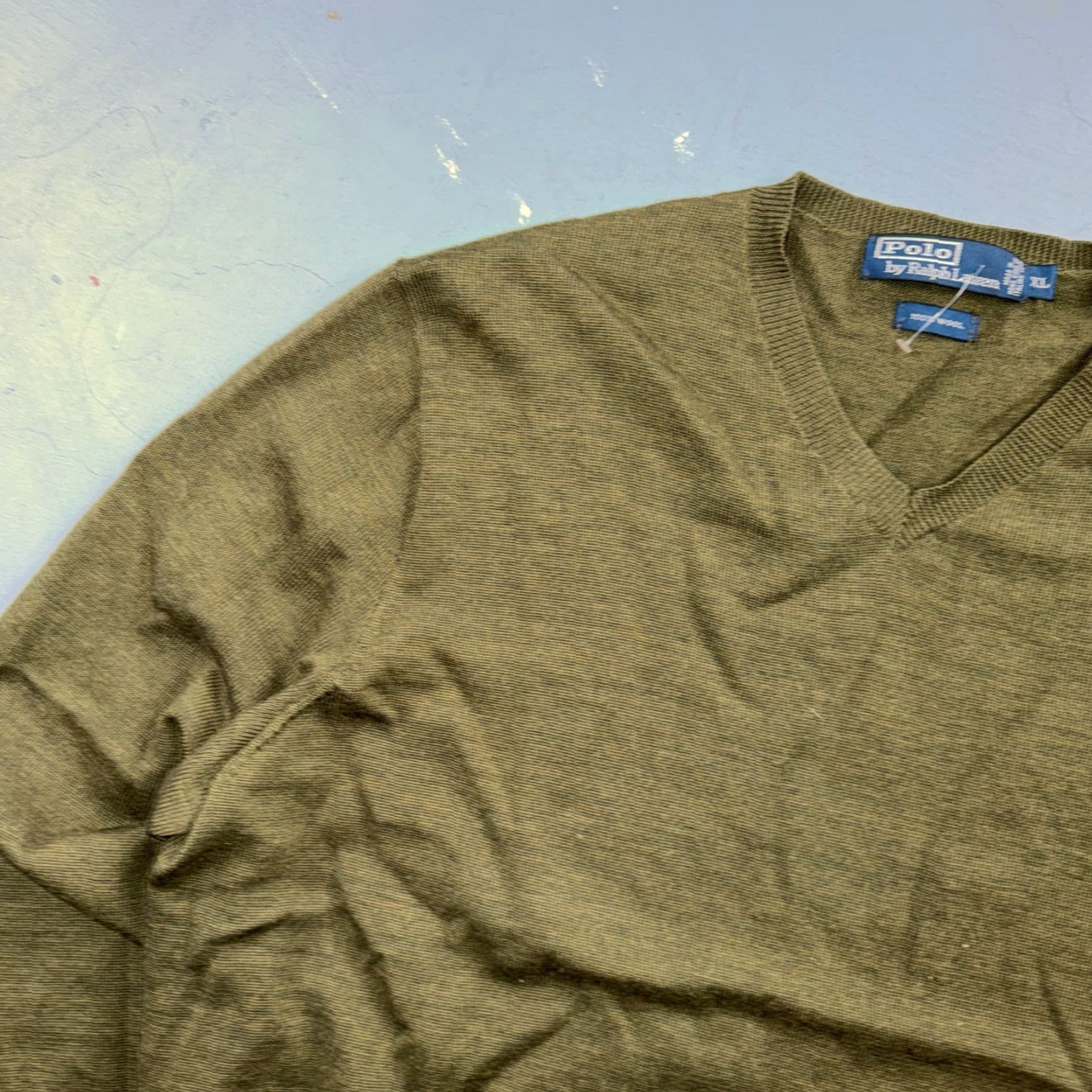 Polo Ralph Lauren VINTAGE Polo Ralph Lauren Wool Sweater V-Neck Mens XL Green Pullover Polo Ralph Lauren VTG Pullover Sweater Green Wool Solid Knit Long Sleeve Size US XL / EU 56 / 4 - 2 Thumbnail