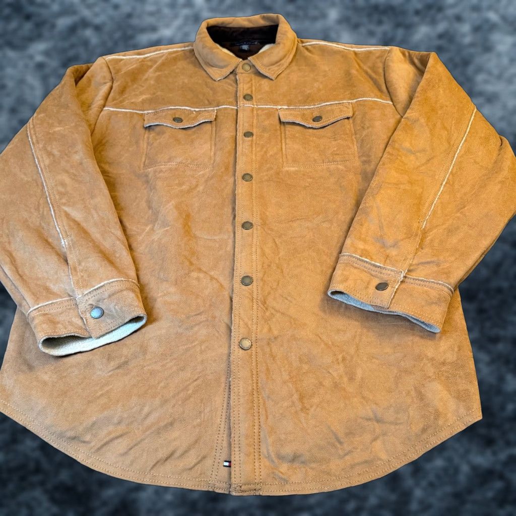 Tommy Hilfiger Tommy Hilfiger Shirt Jacket Tan Suede Sherpa Lined Outdoor Preppy Mens 2XL XXL Size US XXL / EU 58 / 5 - 1 Thumbnail