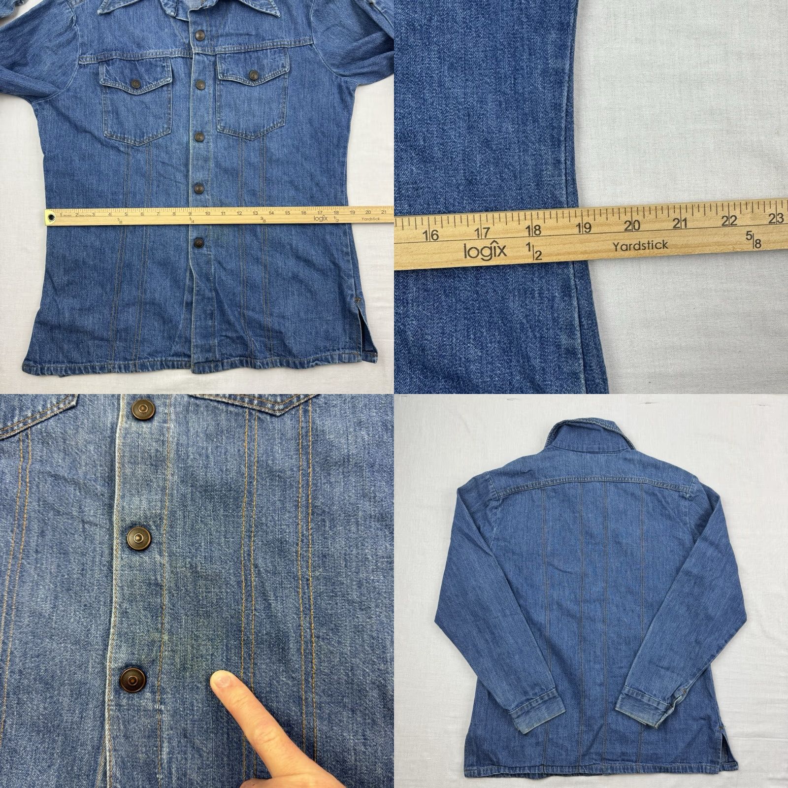 Denime VINTAGE Denim Button-Up Shirt Adult Medium Blue 70s Hipster Western Casual Men's M Size US M / EU 48-50 / 2 - 8 Thumbnail