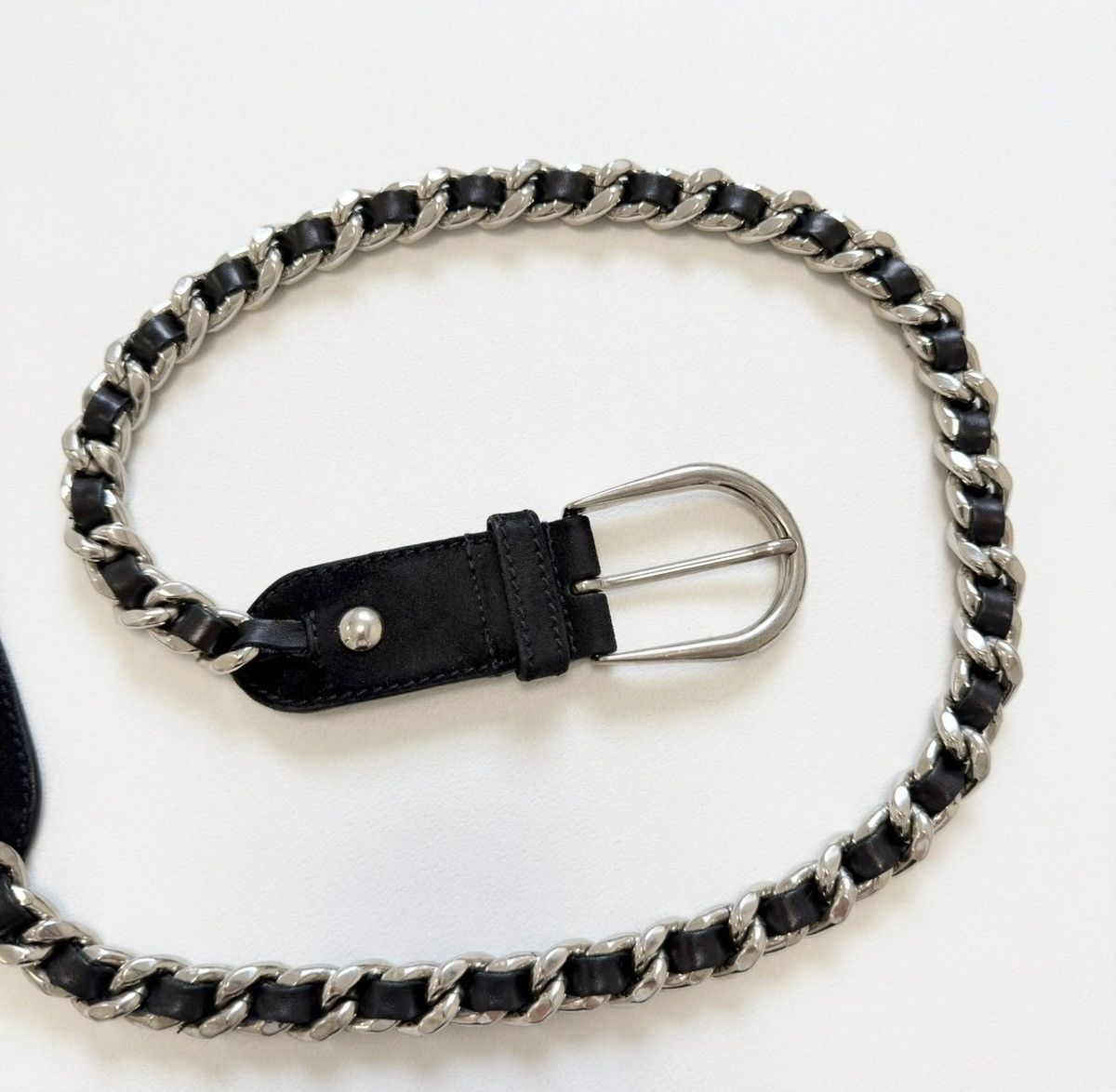 Miu Miu Early 2000s Black Suede Metal Chain Belt Size ONE SIZE - 5 Thumbnail