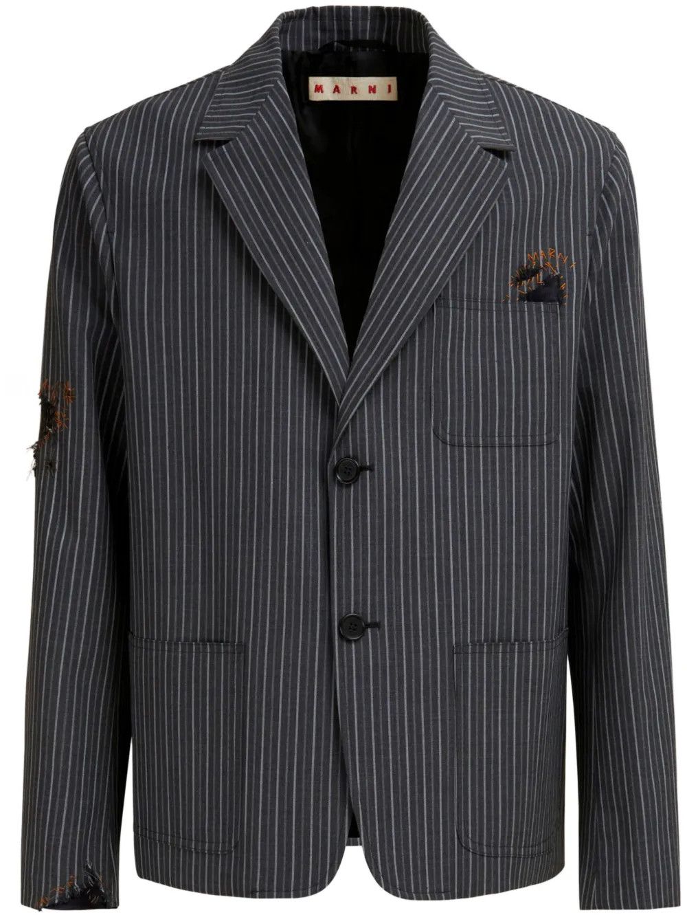 Marni o1w1db11125 Distressed Effect Striped Jacket in Black/Grey Size US L / EU 52-54 / 3 - 1 Thumbnail