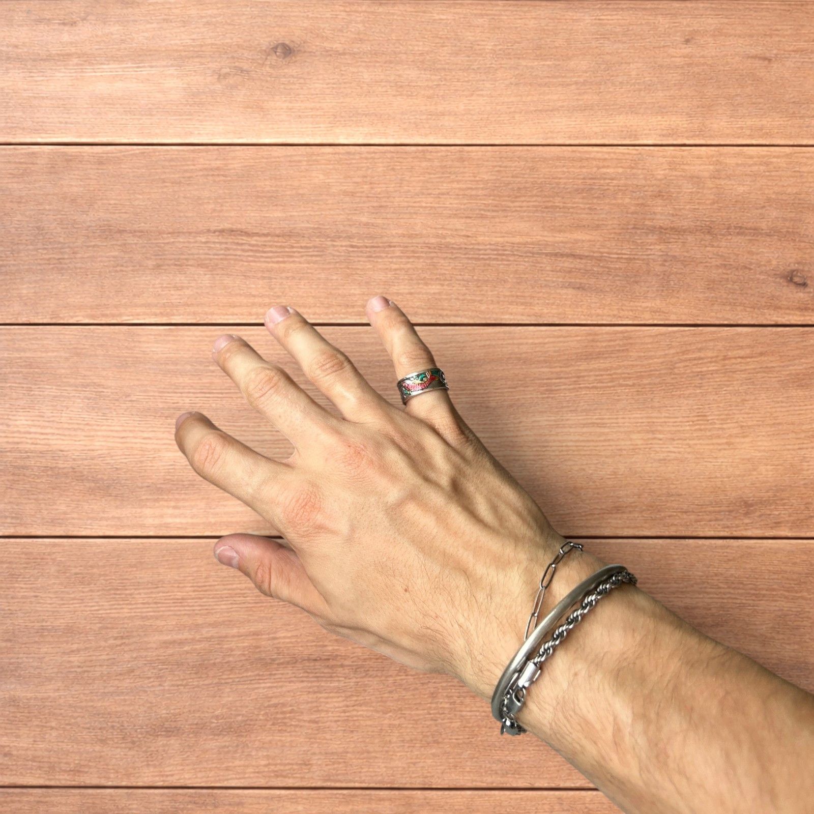 Japanese Brand Vintage style stainless steel retro fish ring in silver. Size ONE SIZE - 3 Thumbnail