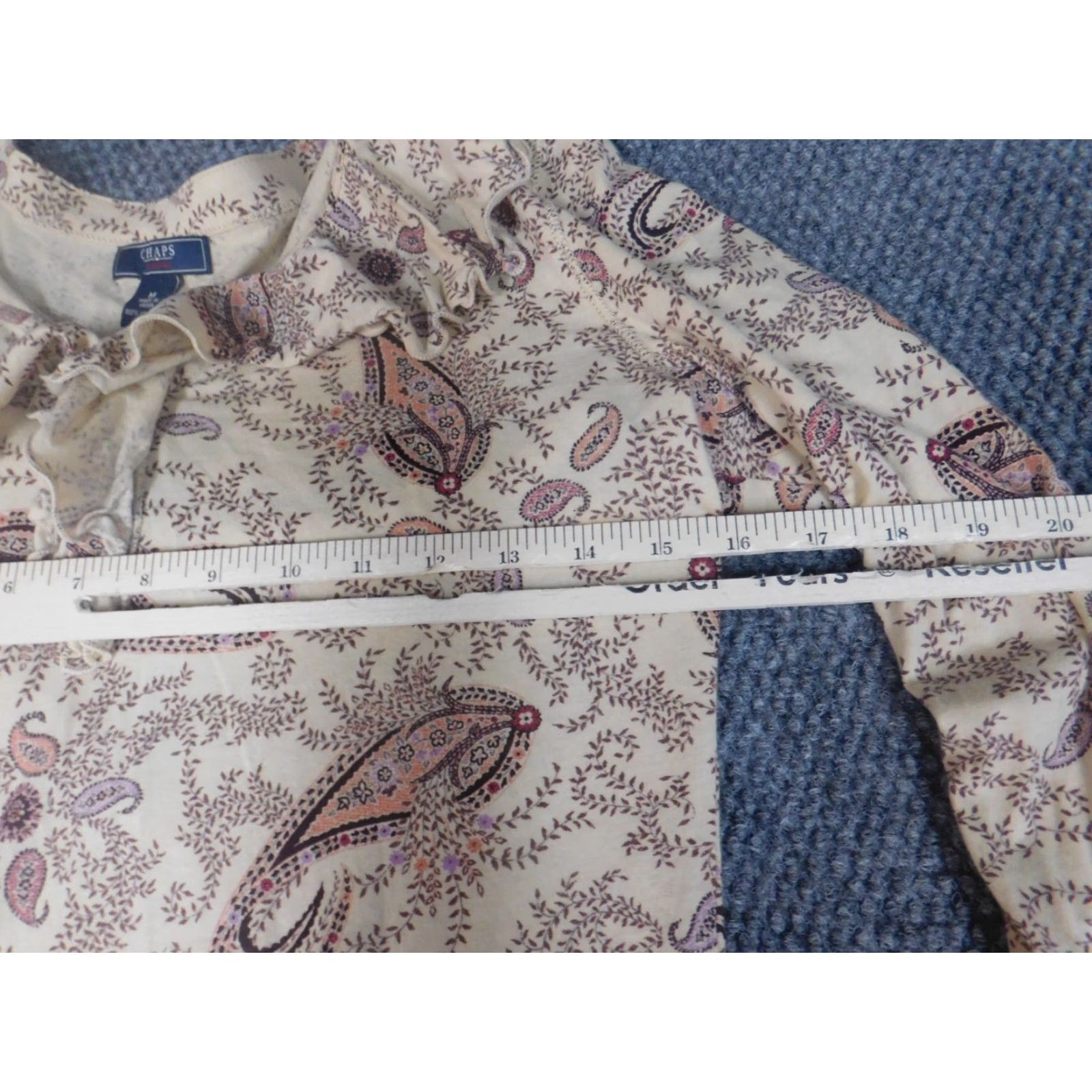 Chaps Chaps Blouse Women's Medium Beige Floral Stretch Top Crew Neck Pullover Casual Button Size M / US 6-8 / IT 42-44 - 4 Thumbnail