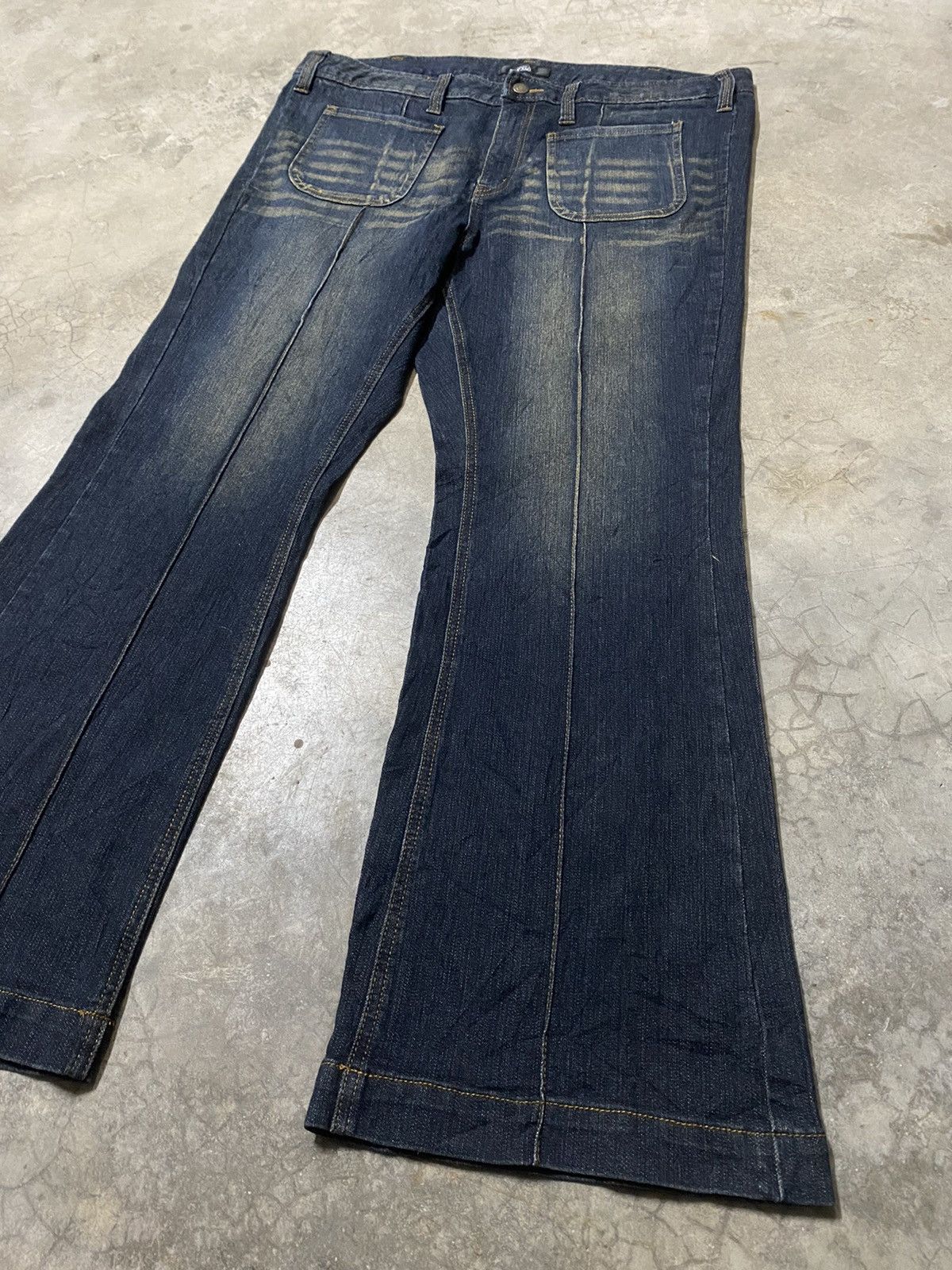 If Six Was Nine Baggy Jeans Japanese Smile Land Rusty Blue Bush Pocket Flare Size US 37 - 3 Thumbnail