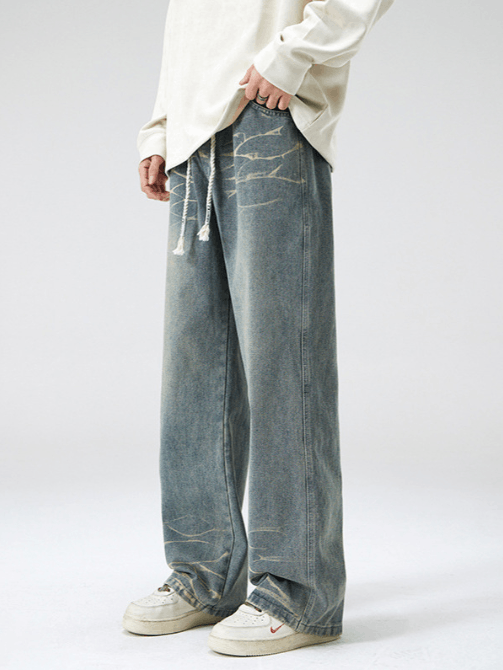 Japanese Brand × Jean Vintage washed tie-dyed loose versatile drawstring jeans Size US 32 / EU 48 - 3 Thumbnail