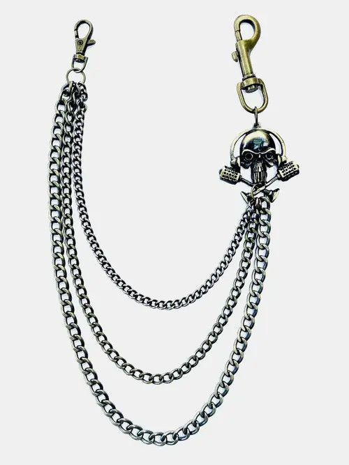 Jewelry Triple Layered Skull Wallet Chain, Skeleton Belt Chain Size ONE SIZE - 8 Thumbnail