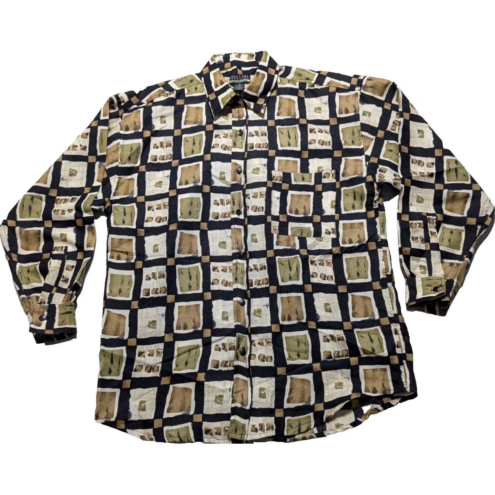 Vintage VINTAGE BELLINI COLLECTION Men Shirt M Abstract Geo Block EUC Size US M / EU 48-50 / 2 - 2 Thumbnail