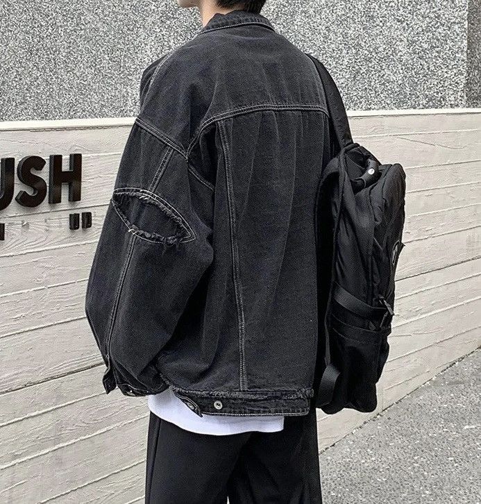 Jean Retro Black Oversized Harajuku Denim Jacket Size US L / EU 52-54 / 3 - 5 Thumbnail