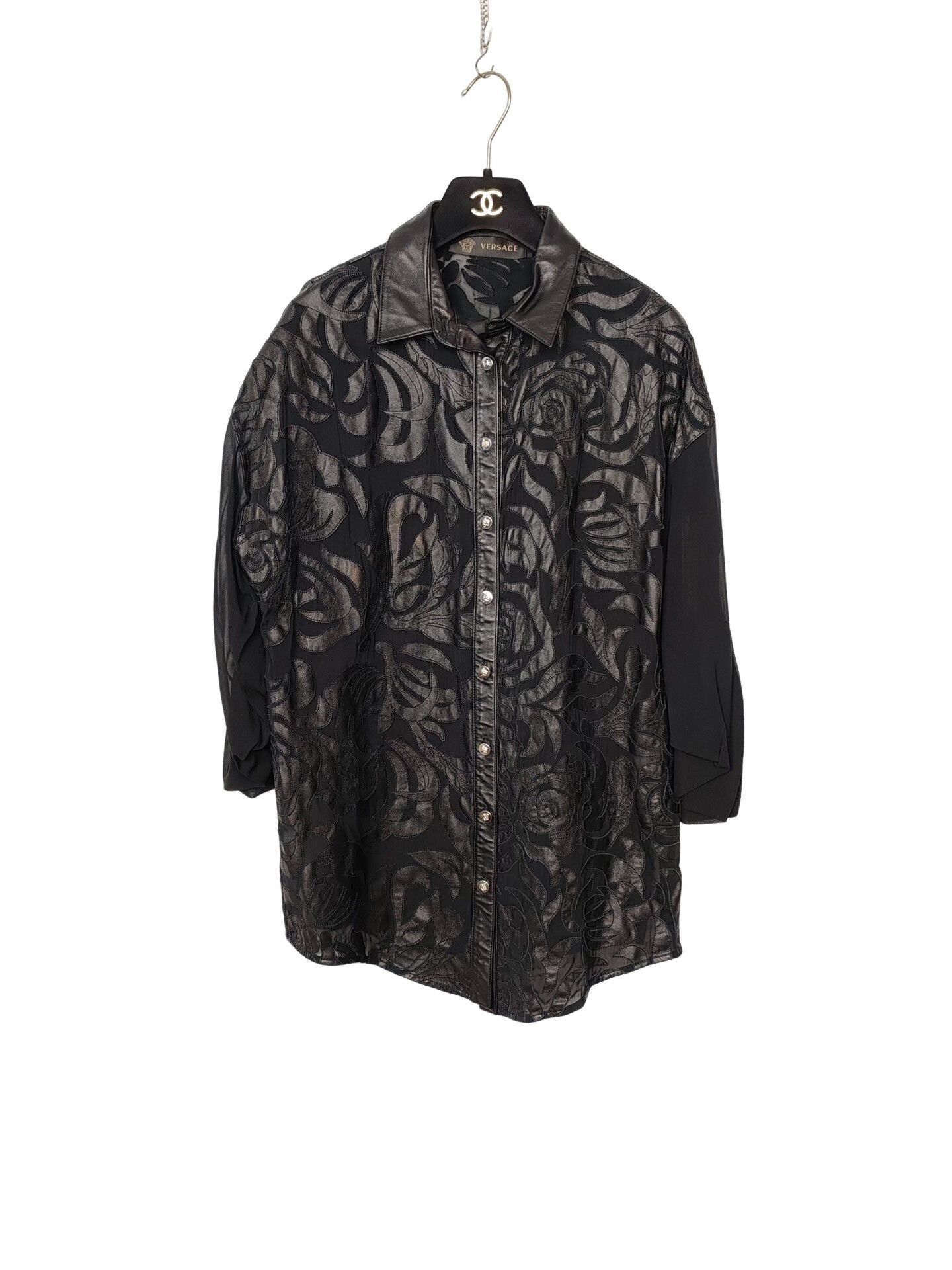 Versace Versace Leather Trim Silk Jacquard Shirt Size 38 Size XS / US 0-2 / IT 36-38 - 1 Thumbnail