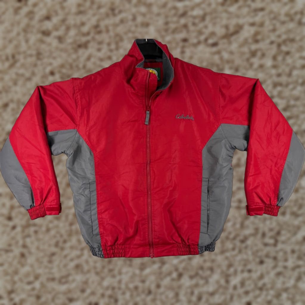 Vintage Cabela's Jacket Mens Medium Red Gray Full Zip Mock Neck Poly Shell Sherpa Lined Size US M / EU 48-50 / 2 - 1 Thumbnail