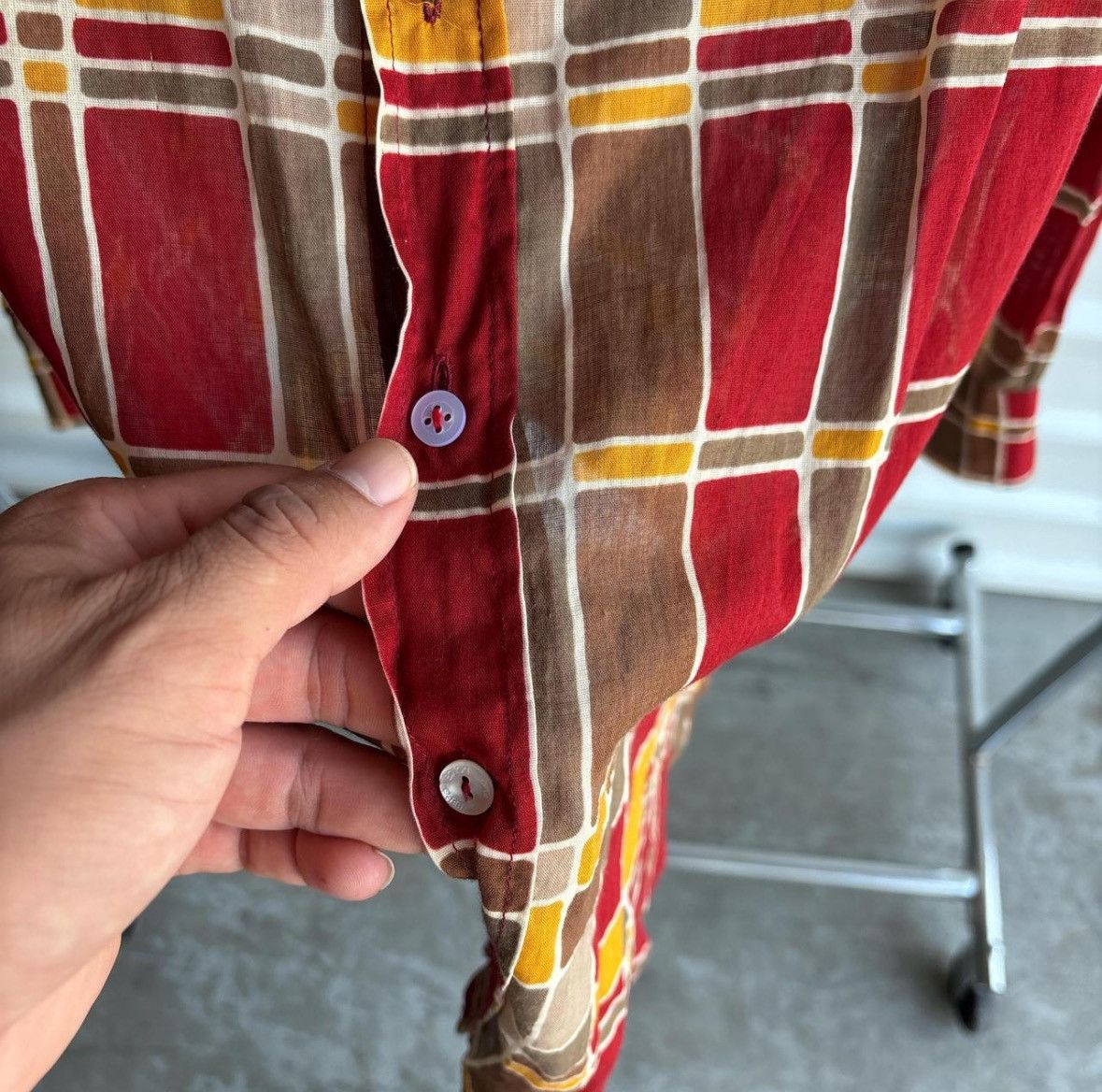 Dolce & Gabbana Vintage Dolce & Gabbana Sheer Square Print Dagger Button Up Size US M / EU 48-50 / 2 - 4 Thumbnail
