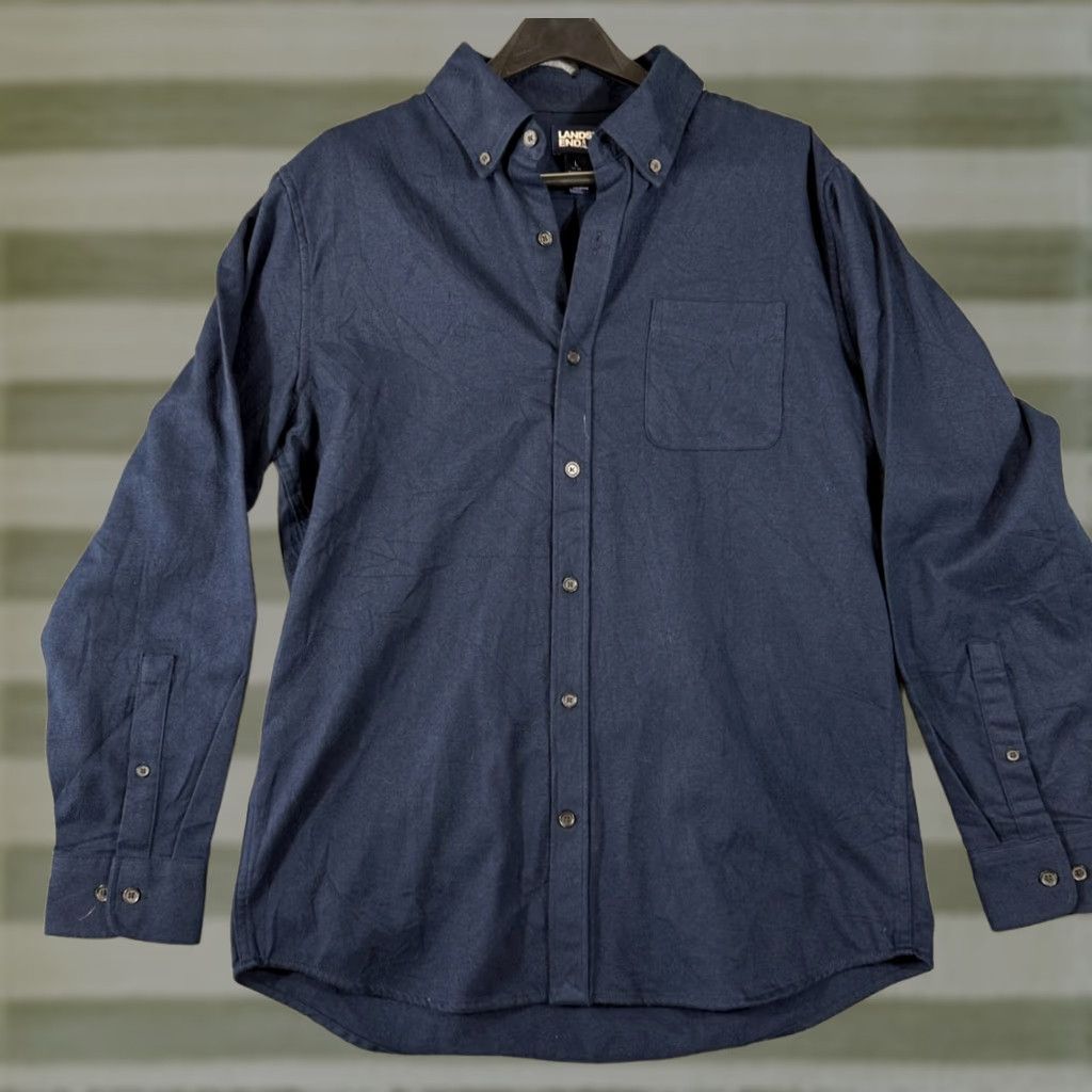 Lands' End Lands' End Chamois Flannel Shirt Mens L Blue Long Sleeve Traditional Fit Classic Shirt Size US L / EU 52-54 / 3 - 1 Thumbnail