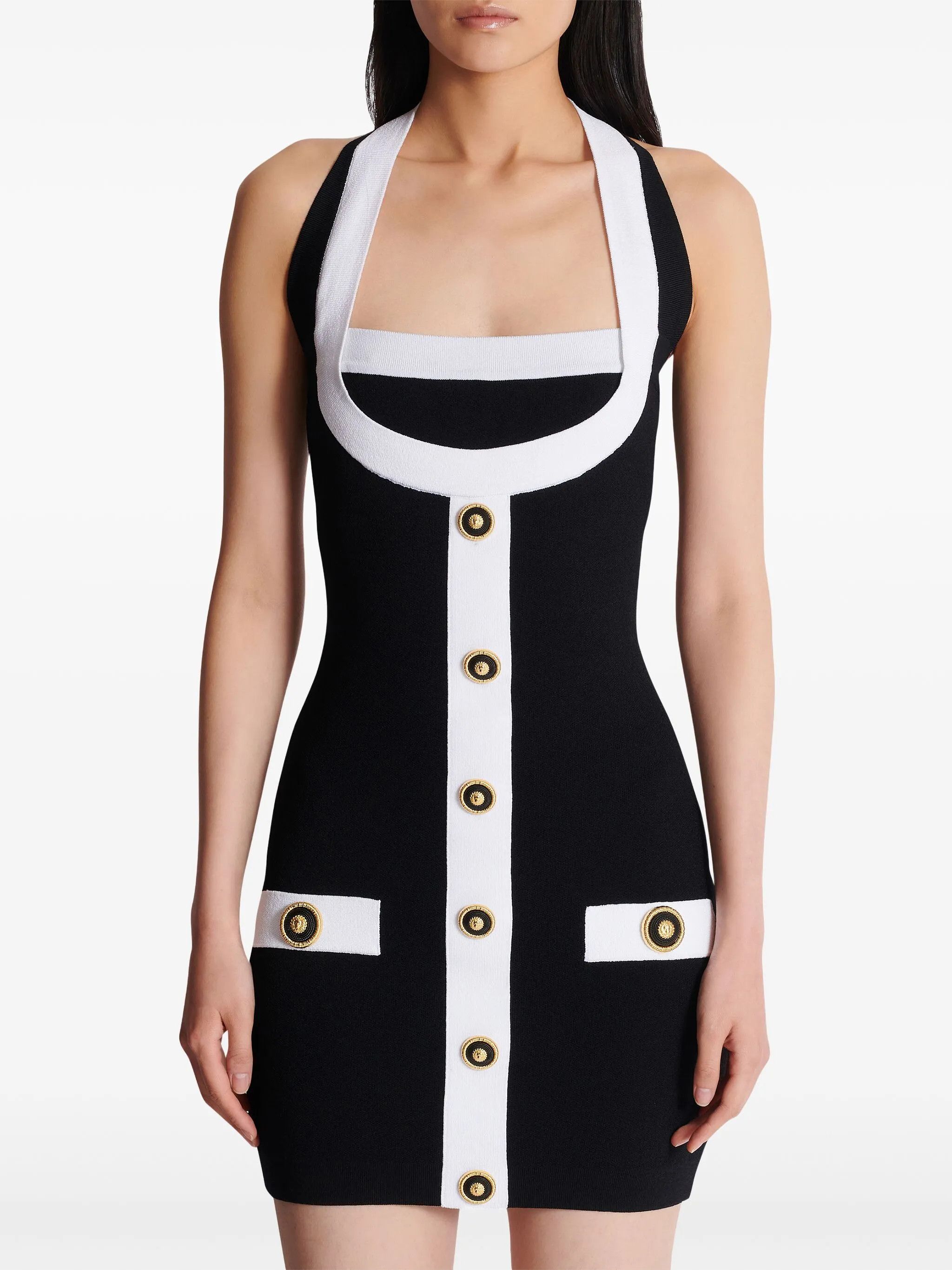 Balmain o1loc1c0526 Two-Tone Halterneck Dress in White/Black Size S / US 4 / IT 40 - 5 Thumbnail