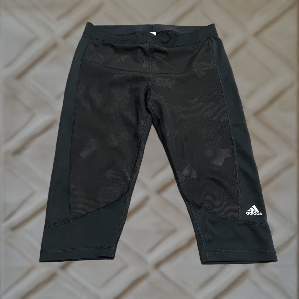 Adidas Adidas Climalite Tech Fit Cropped Leggings Women XL Black Patterned Active 34x18 Size 40" / US 18 - 1 Thumbnail