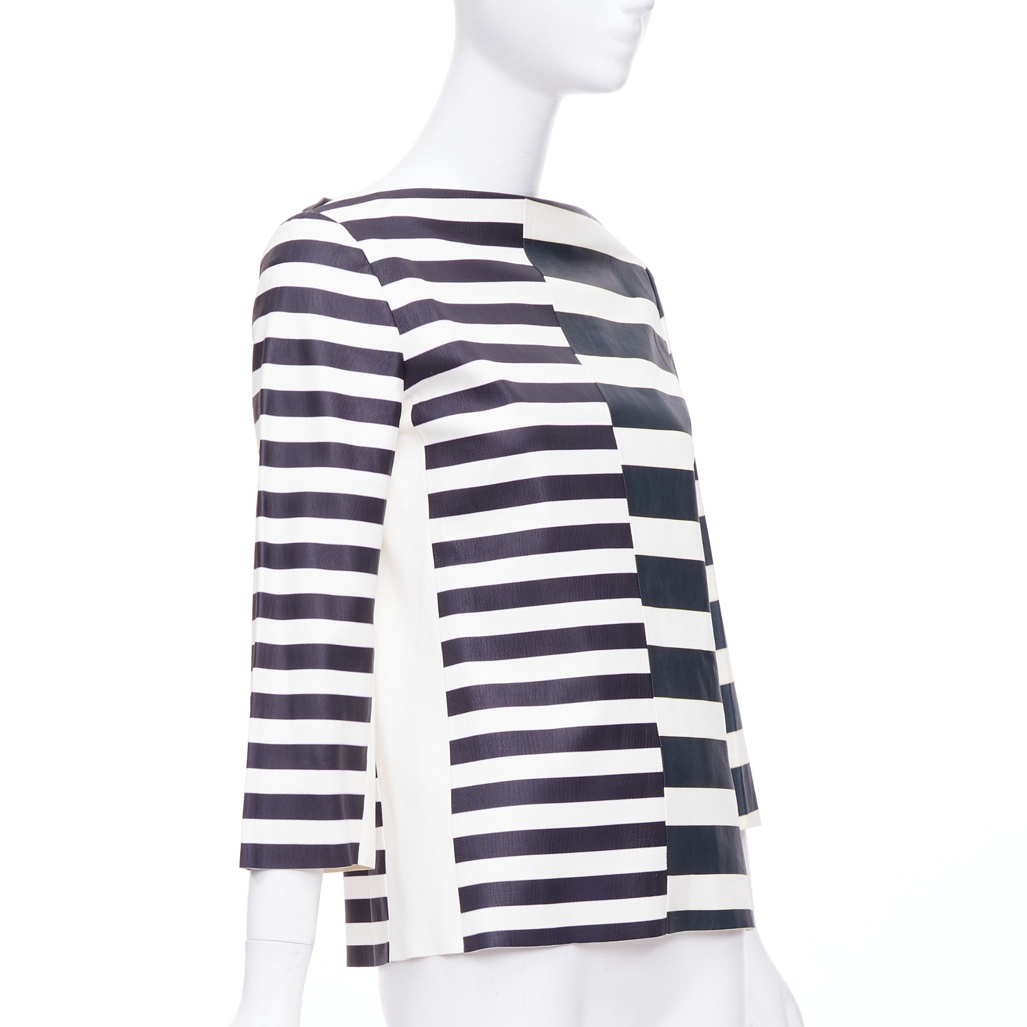 Celine OLD CELINE Phoebe Philo genuine lambskin striped leather patch top FR38 M Size M / US 6-8 / IT 42-44 - 1 Thumbnail