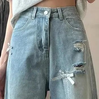 Japanese Brand × Jean Retro straight leg wide leg ripped jeans Size US 30 / EU 46 - 4 Thumbnail