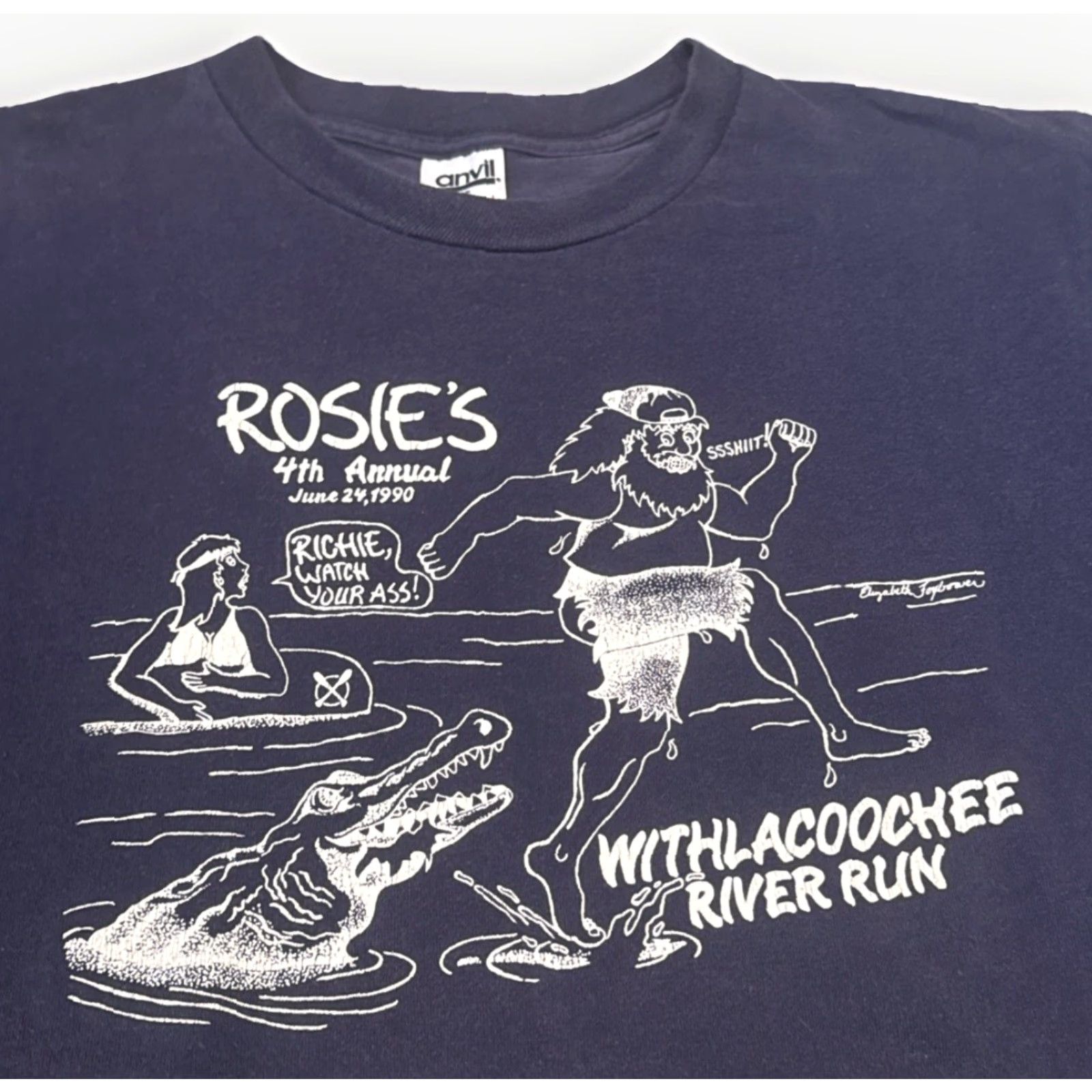 Anvil VINTAGE 1990 Withlacoochee River Run 5K Alligator Funny T-Shirt Men L Blue Anvil Regular Size Large Shirt Mens Size US L / EU 52-54 / 3 - 2 Thumbnail