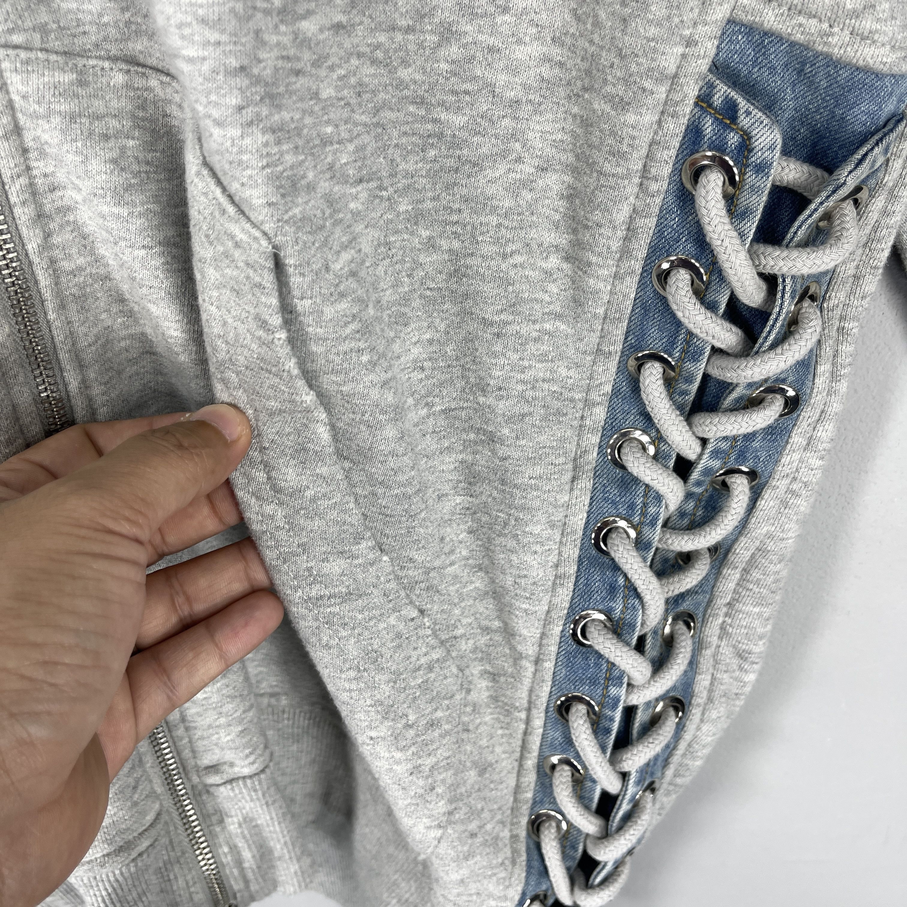 Diesel Diesel Longline Zip-Up Hoodie with Denim Lace-Up Sides Size M / US 6-8 / IT 42-44 - 4 Thumbnail