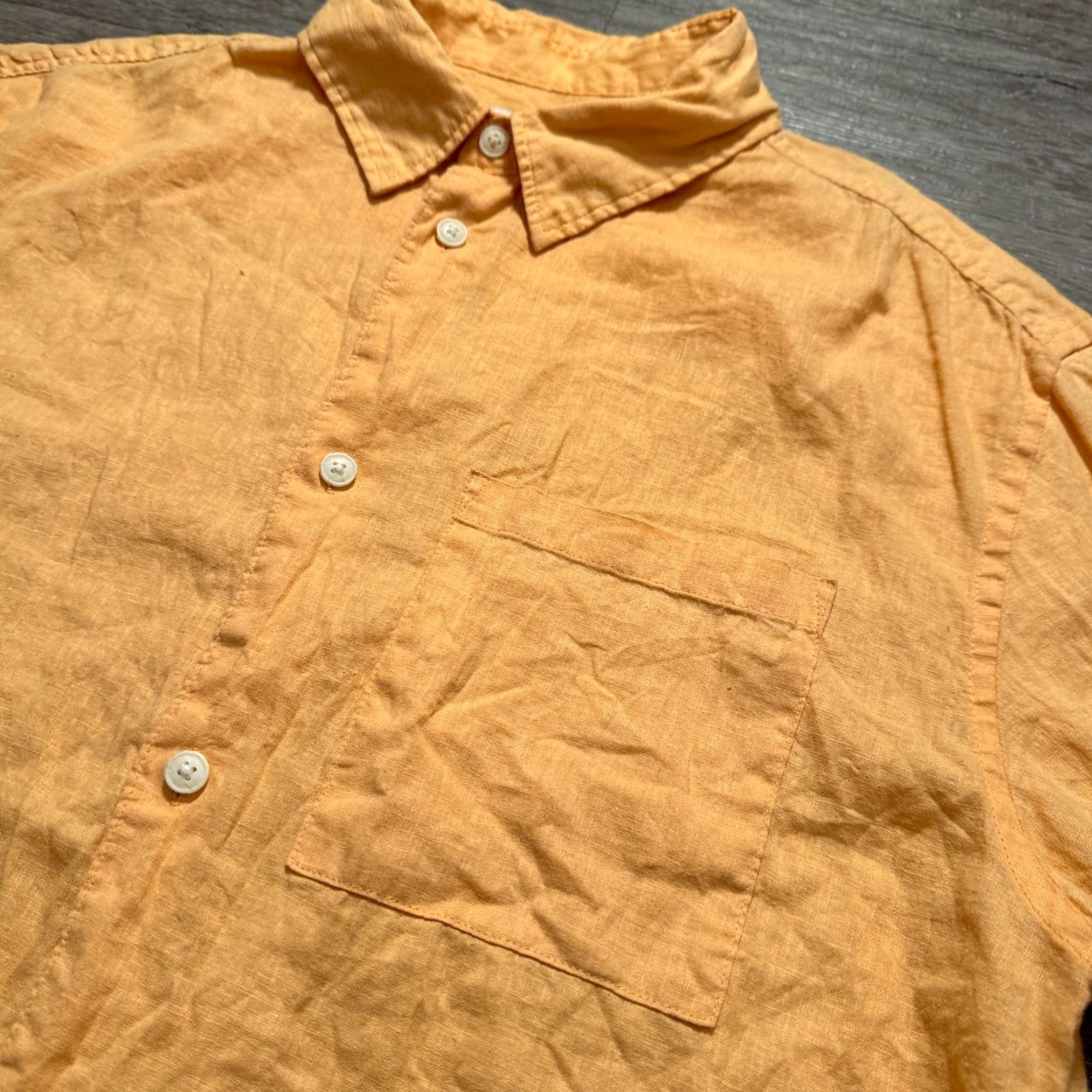 H&M H&M Shirt Mens M Orange Linen Button-Up Short Sleeve Pocket Classic Regular Size US M / EU 48-50 / 2 - 2 Thumbnail