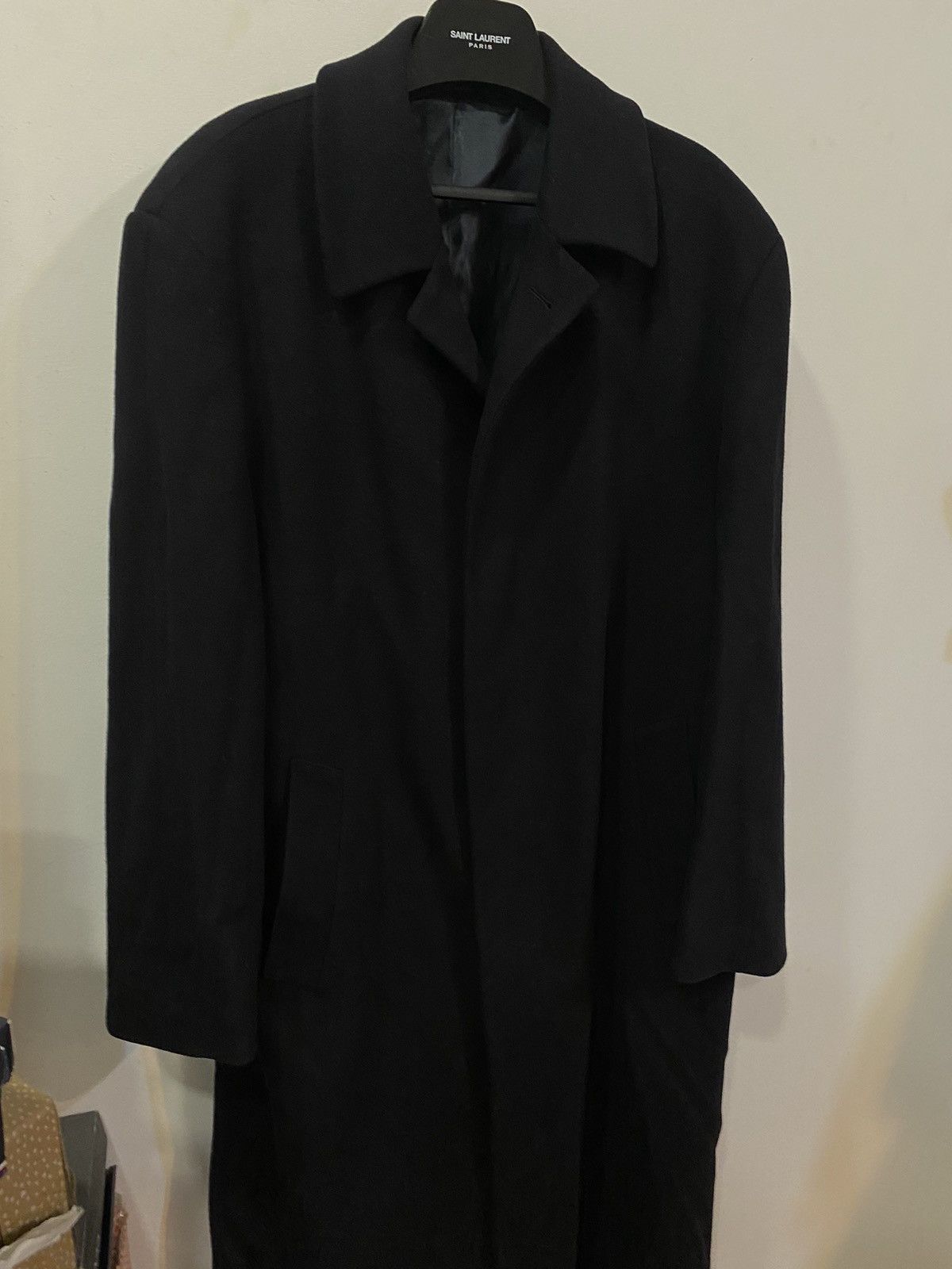image of Saint Laurent Paris x Vintage 90’S Black YSL Coat Wool Cashmere Soft Long, Men's (Size Large)