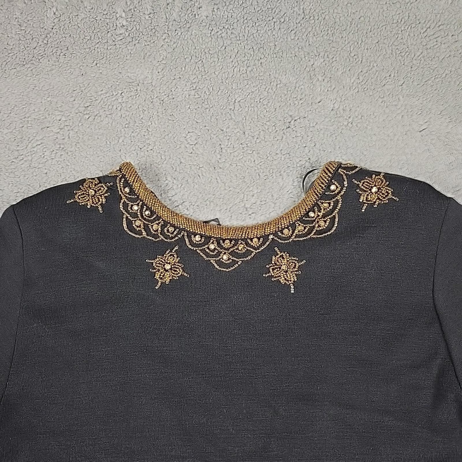Other Vtg CDC Black Beaded Low Back Acrylic/Wool Wiggle Dress M Size M / US 6-8 / IT 42-44 - 2 Thumbnail