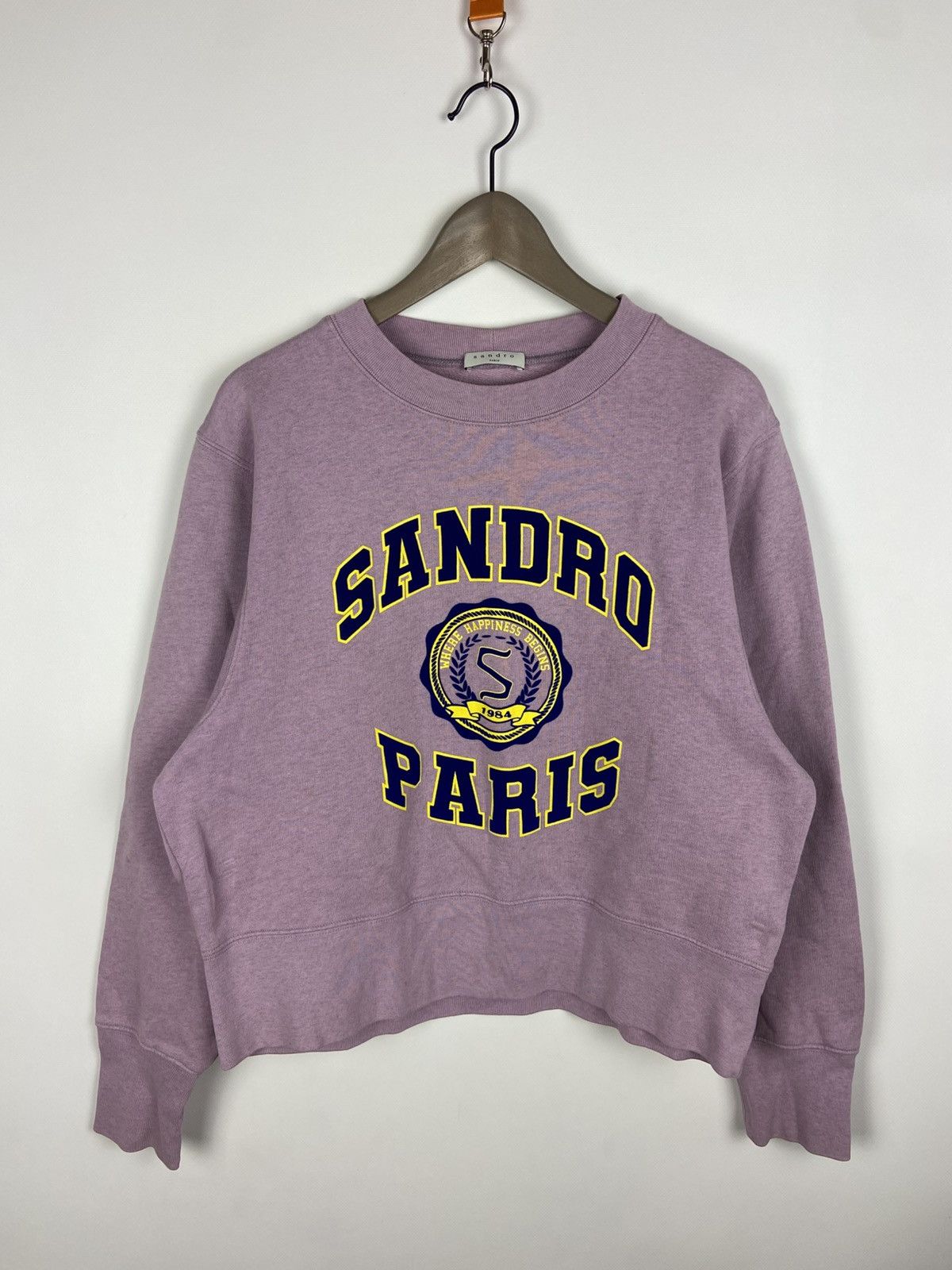Designer × Sandro SANDRO Printed And Flocked College Sweatshirt Womens Purple Size XS / US 0-2 / IT 36-38 - 1 Thumbnail