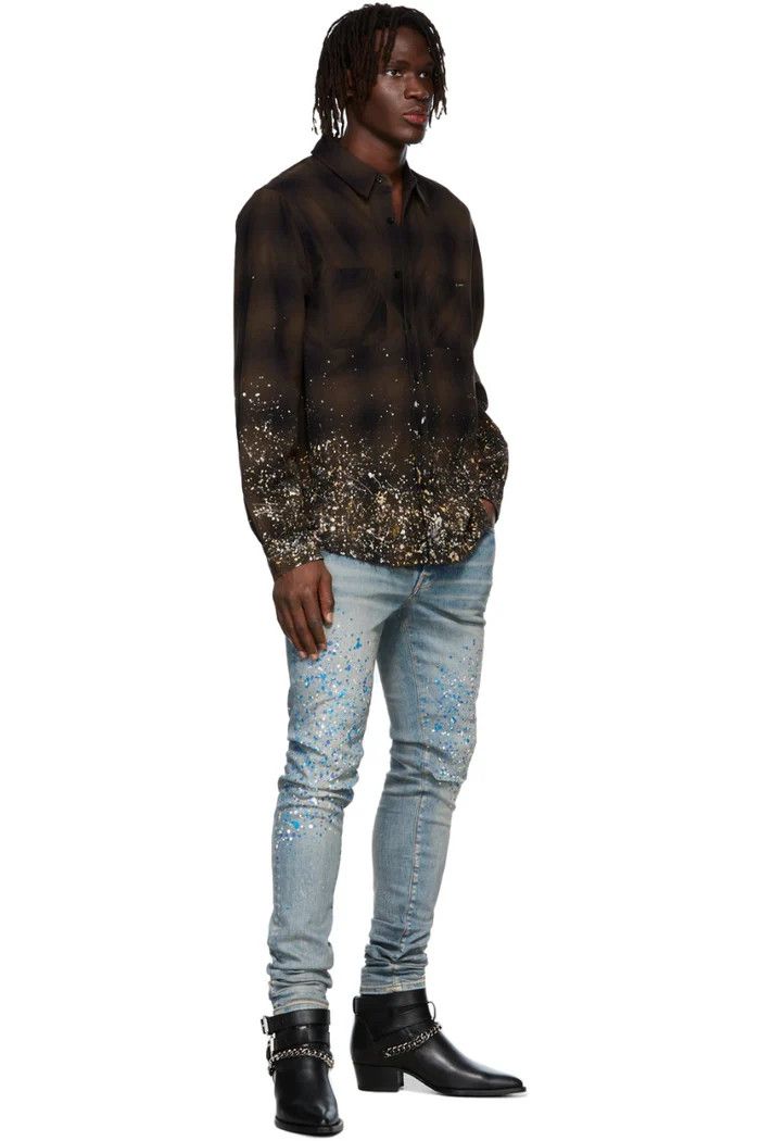 Amiri o1wfsh0625 Crystal Painter Jeans in Blue Size US 31 - 2 Thumbnail