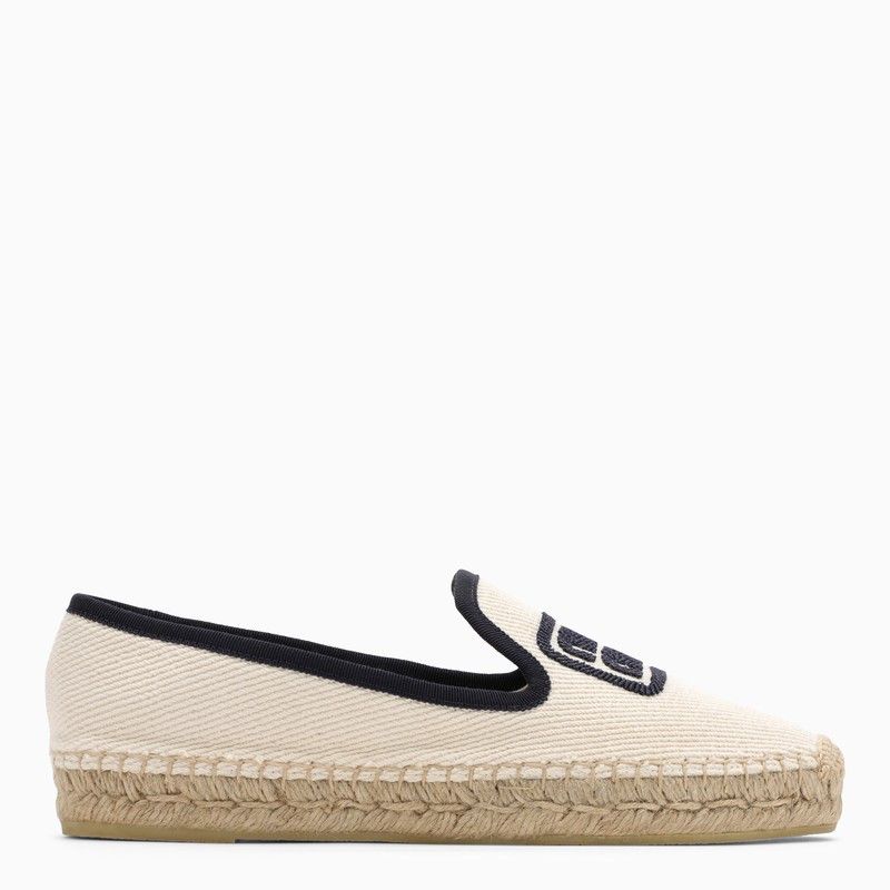 image of Miu Miu Ivory/blue Espadrilles With Logo Embroidery Shoes, Women's (Size 9)