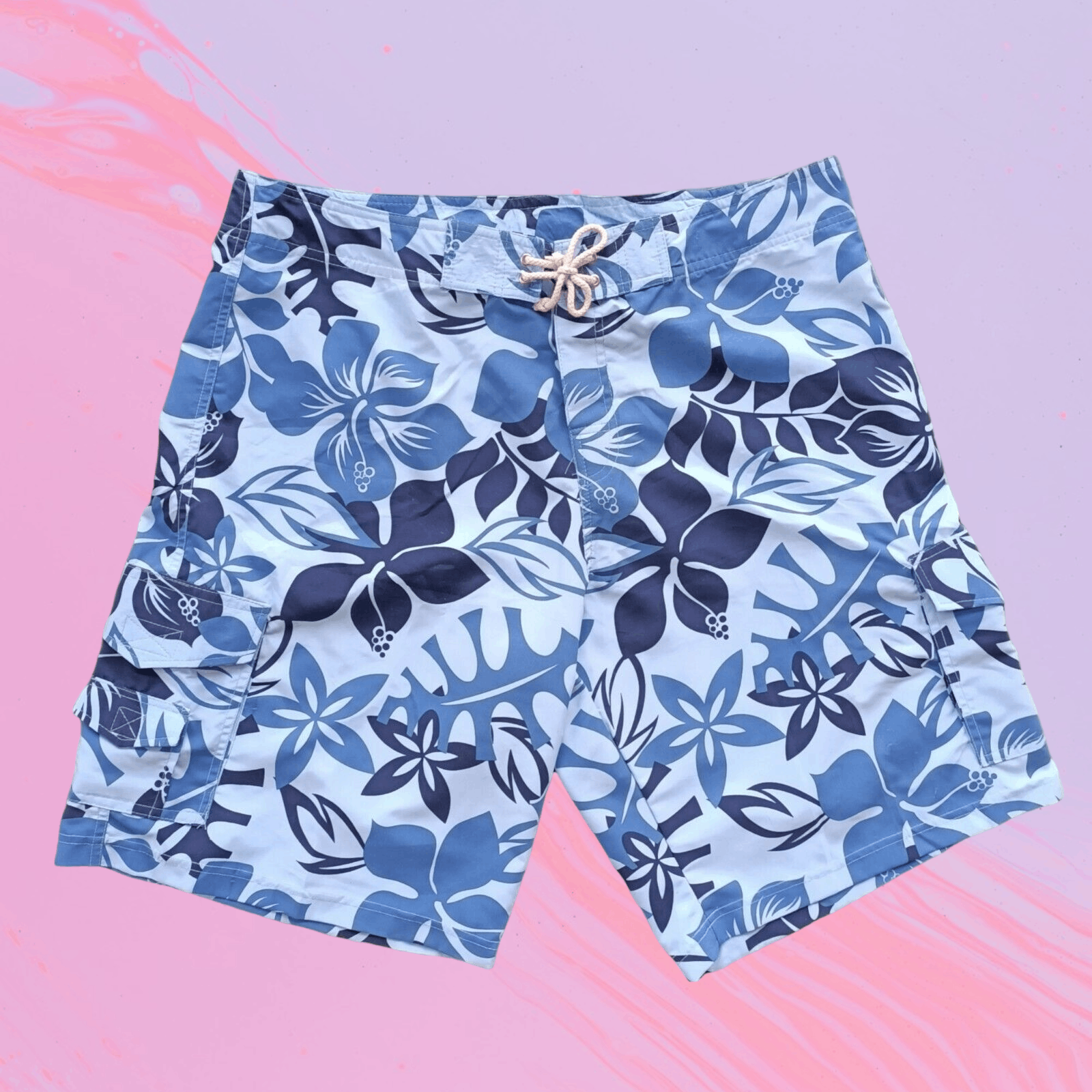 Vintage Vintage Y2K 2000s Board Shorts Mens Blue Floral Size 36 Size US 36 / EU 52 - 1 Thumbnail