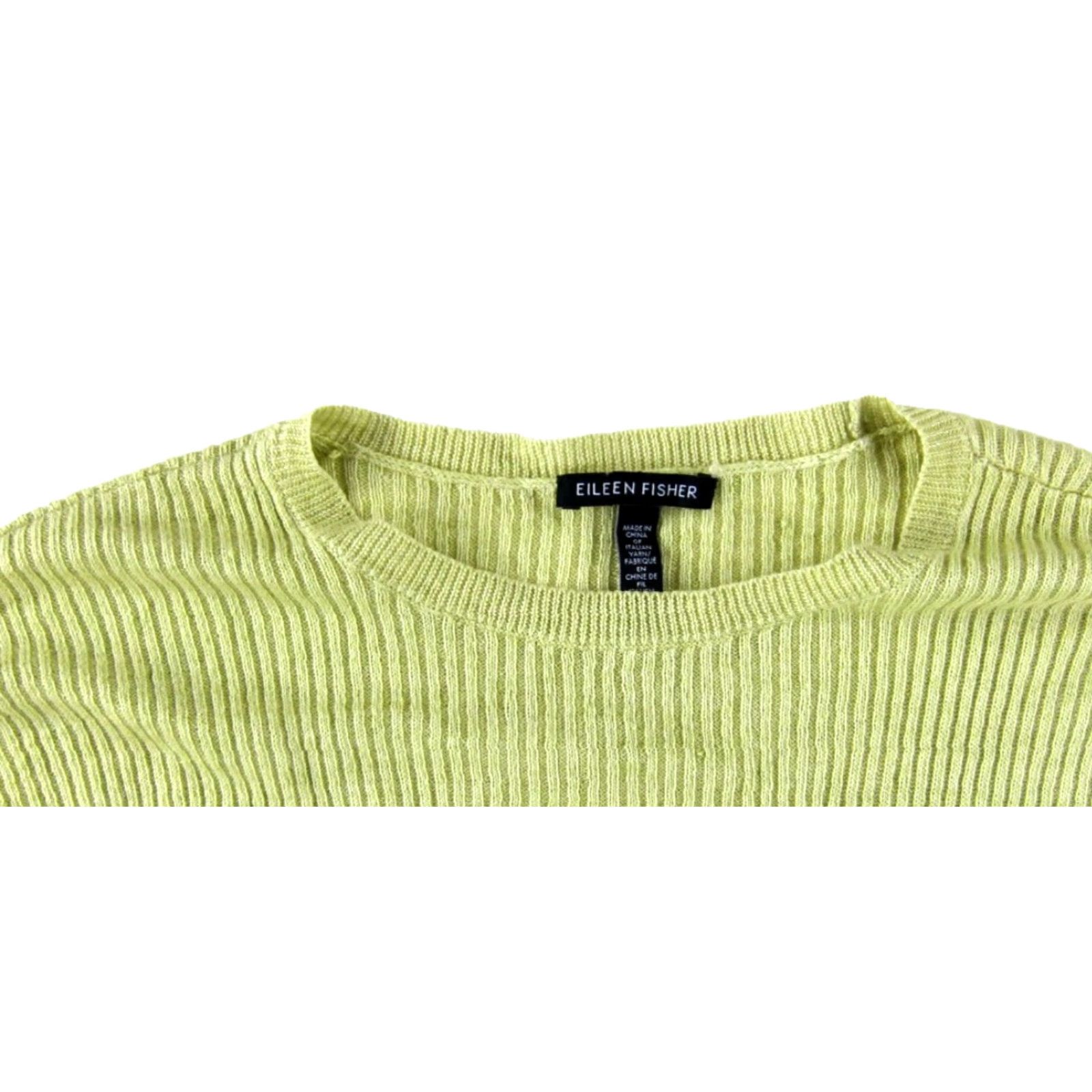 Eileen Fisher Eileen Fisher Organic Linen Lime Green Ribbed Crew Neck Sweater Women S Small Oversized Linen Green Crew Neck Knit Pullover Size S / US 4 / IT 40 - 3 Thumbnail